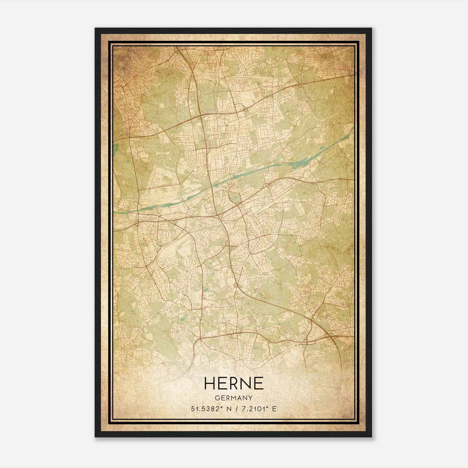 Vintage Herne Germany Map Poster, Herne City Road Wall Art Print