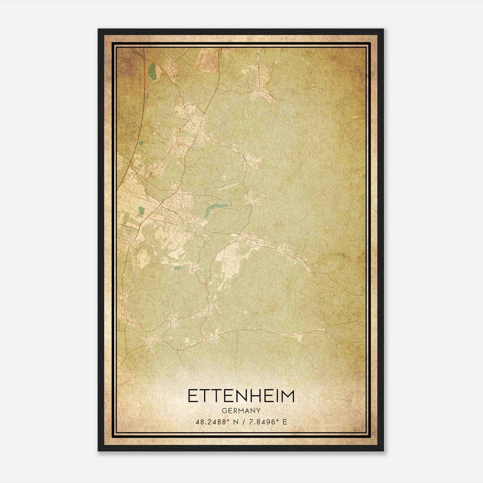 Vintage Ettenheim Germany Map Poster, Ettenheim City Road Wall Art Print
