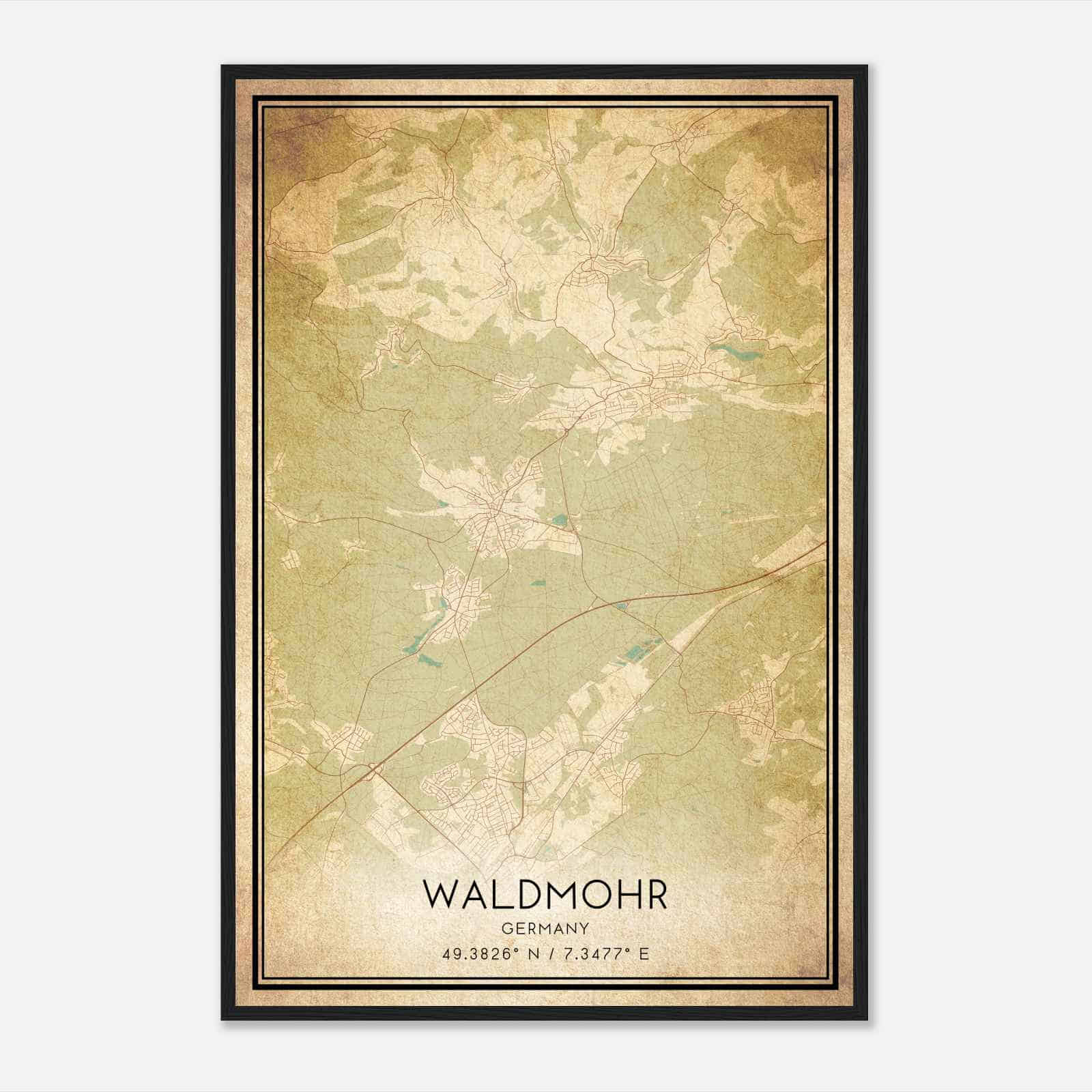 Vintage Waldmohr Germany Map Poster, Waldmohr City Road Wall Art Print
