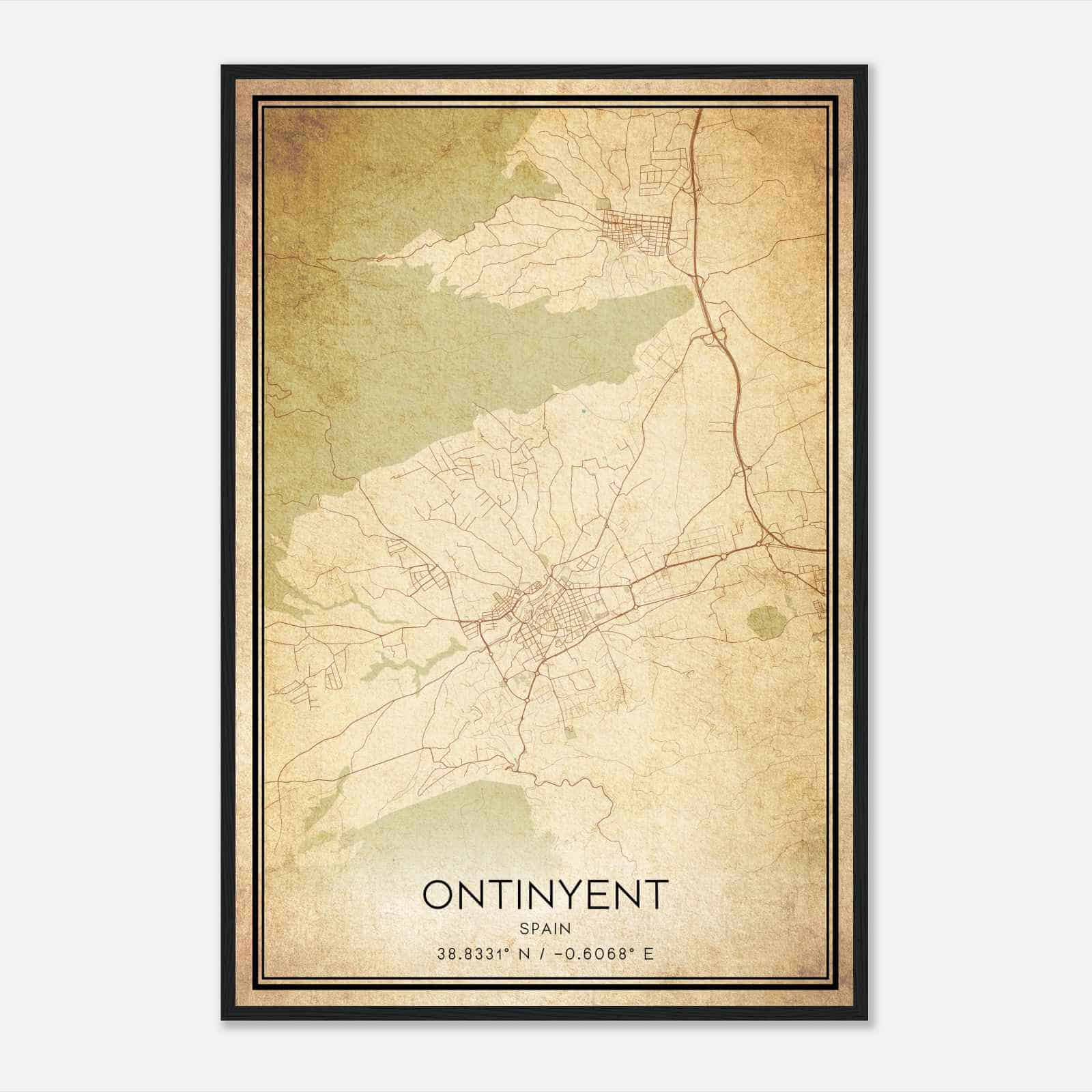 Vintage Onteniente Spain Map Poster, Onteniente City Road Wall Art Print