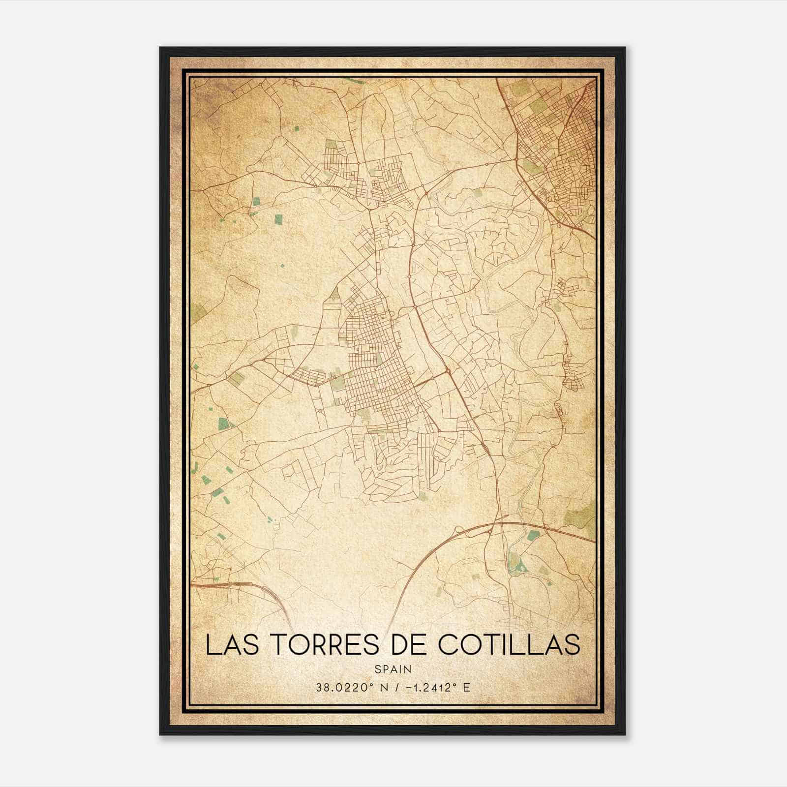 Vintage Las Torres de Cotillas Spain Map Poster, Las Torres de Cotillas City Road Wall Art Print