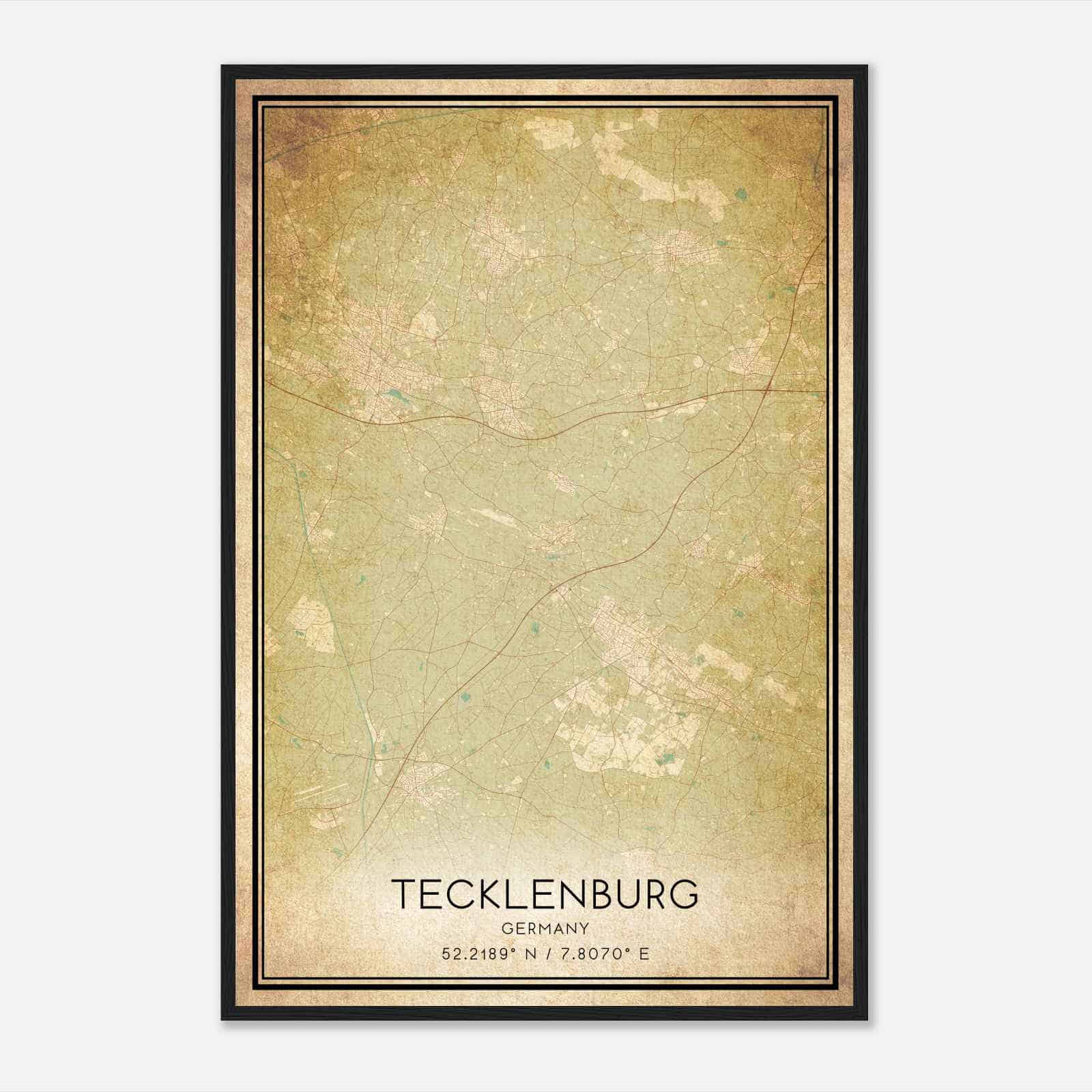 Vintage Tecklenburg Germany Map Poster, Tecklenburg City Road Wall Art Print