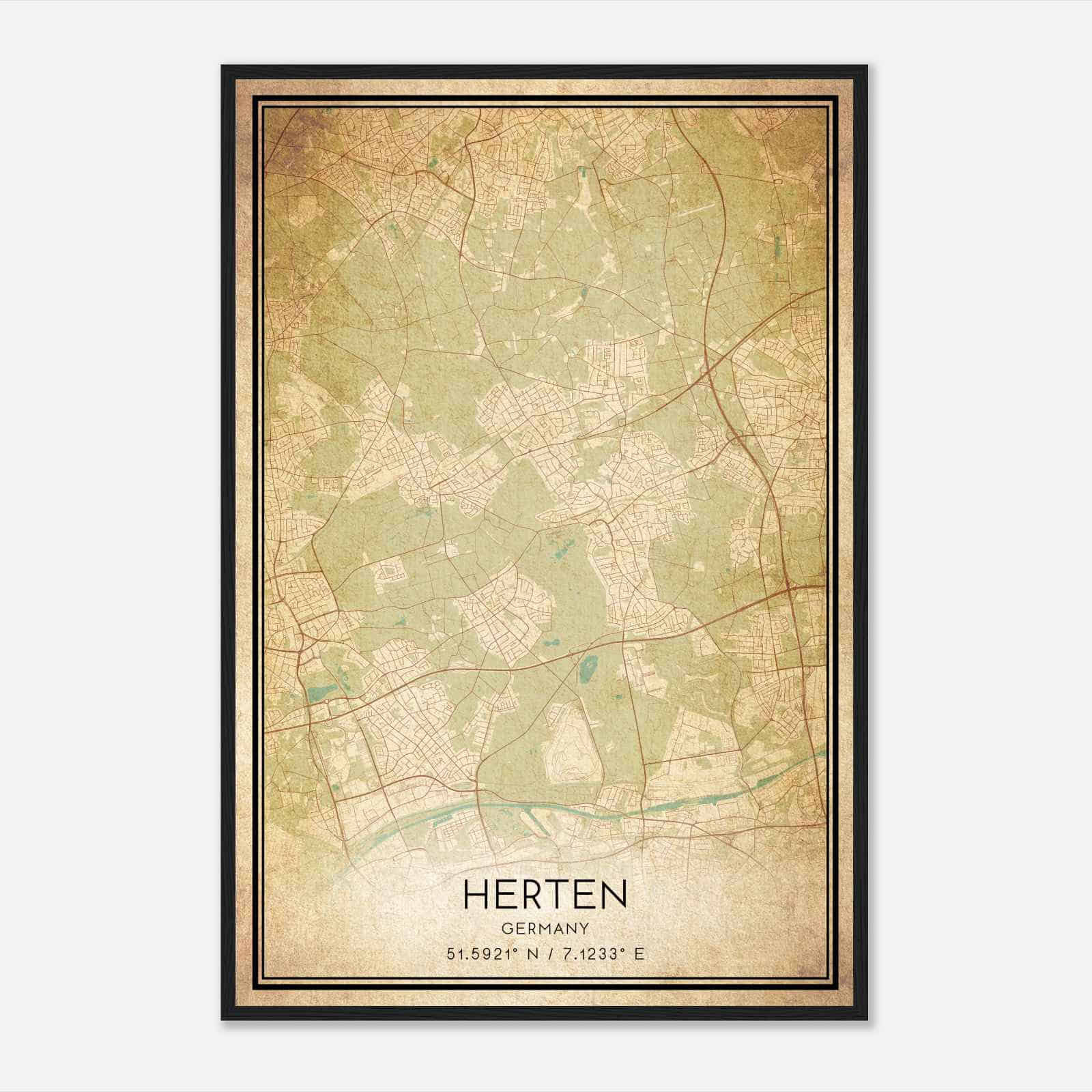 Vintage Herten Germany Map Poster, Herten City Road Wall Art Print