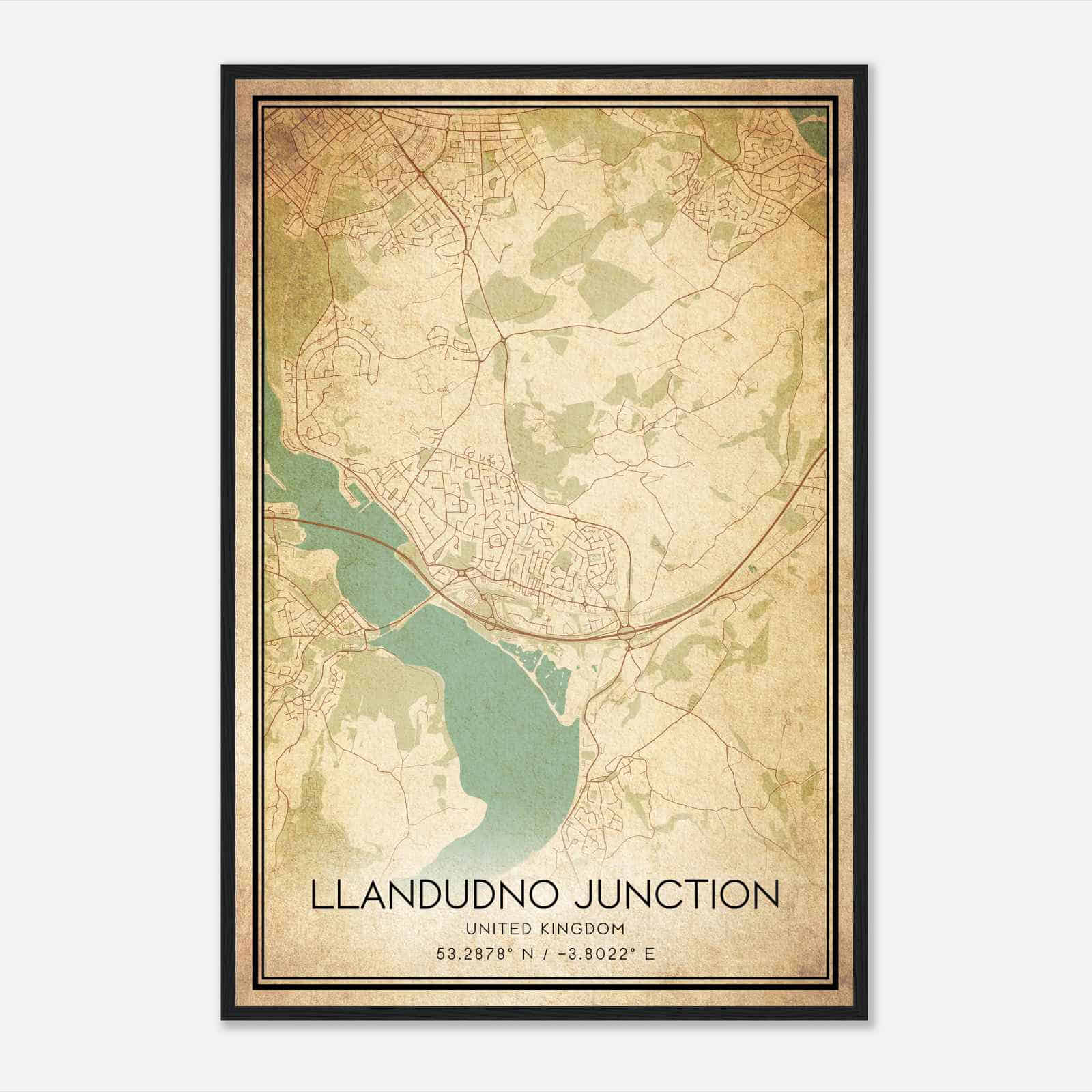Vintage Llandudno Junction United Kingdom Map Poster, Llandudno Junction City Road Wall Art Print