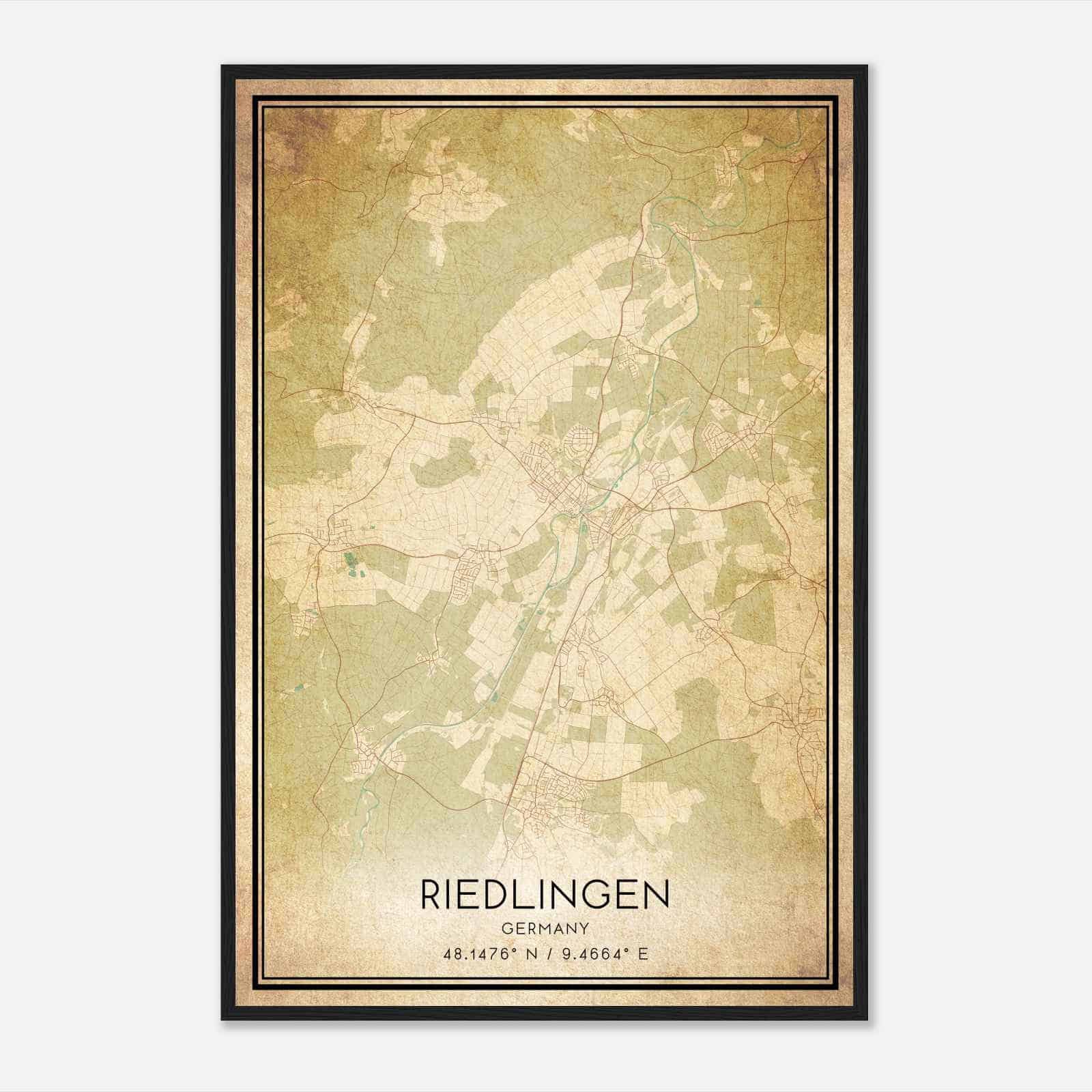 Vintage Riedlingen Germany Map Poster, Riedlingen City Road Wall Art Print