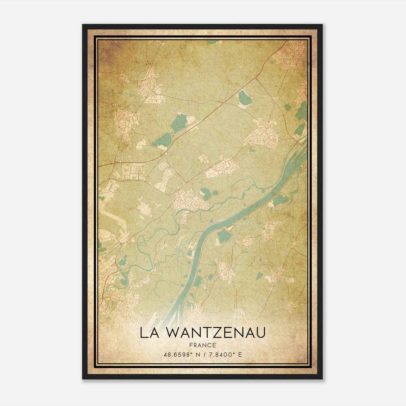 Vintage La Wantzenau France Map Poster, La Wantzenau City Road Wall Art Print