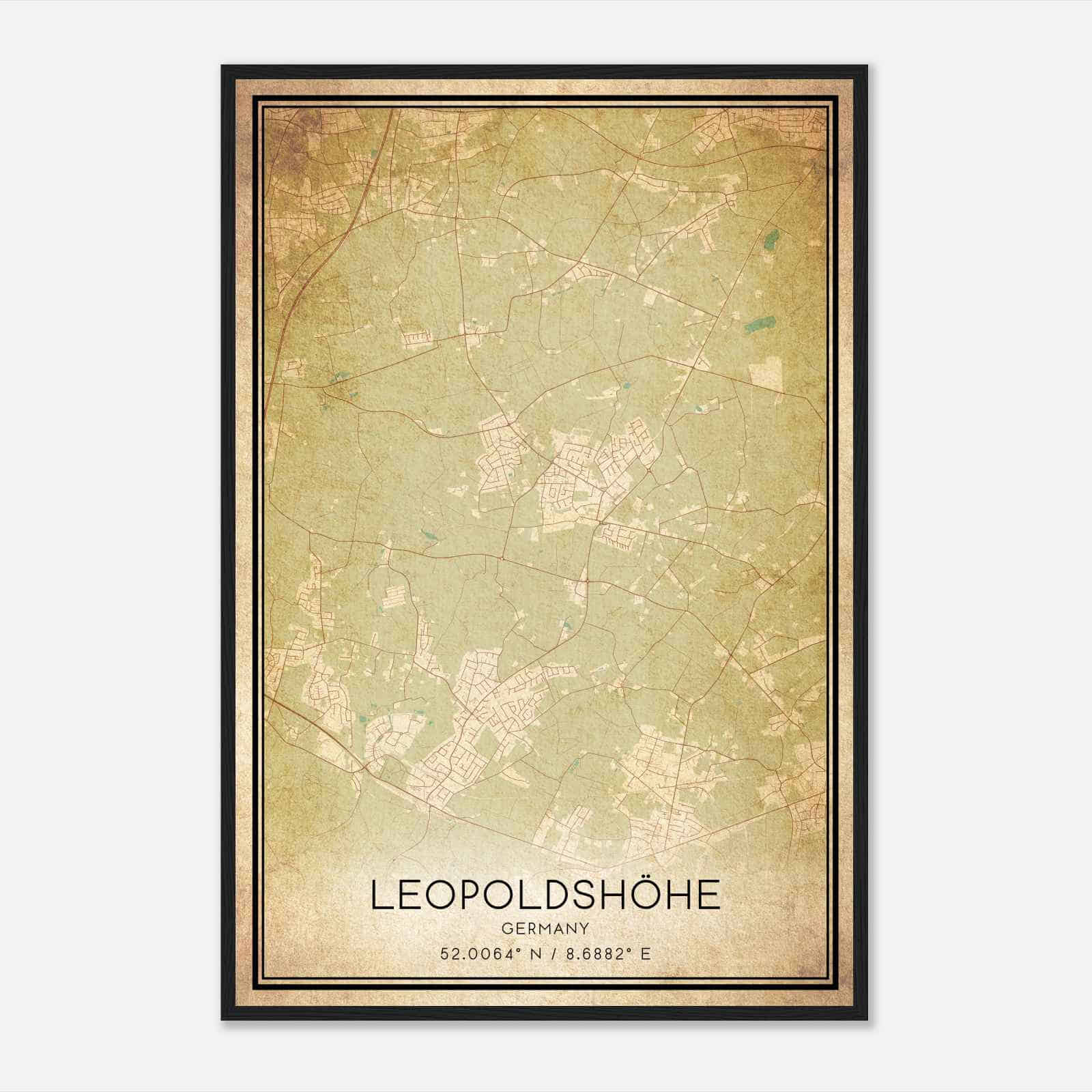 Vintage Leopoldshohe Germany Map Poster, Leopoldshohe City Road Wall Art Print