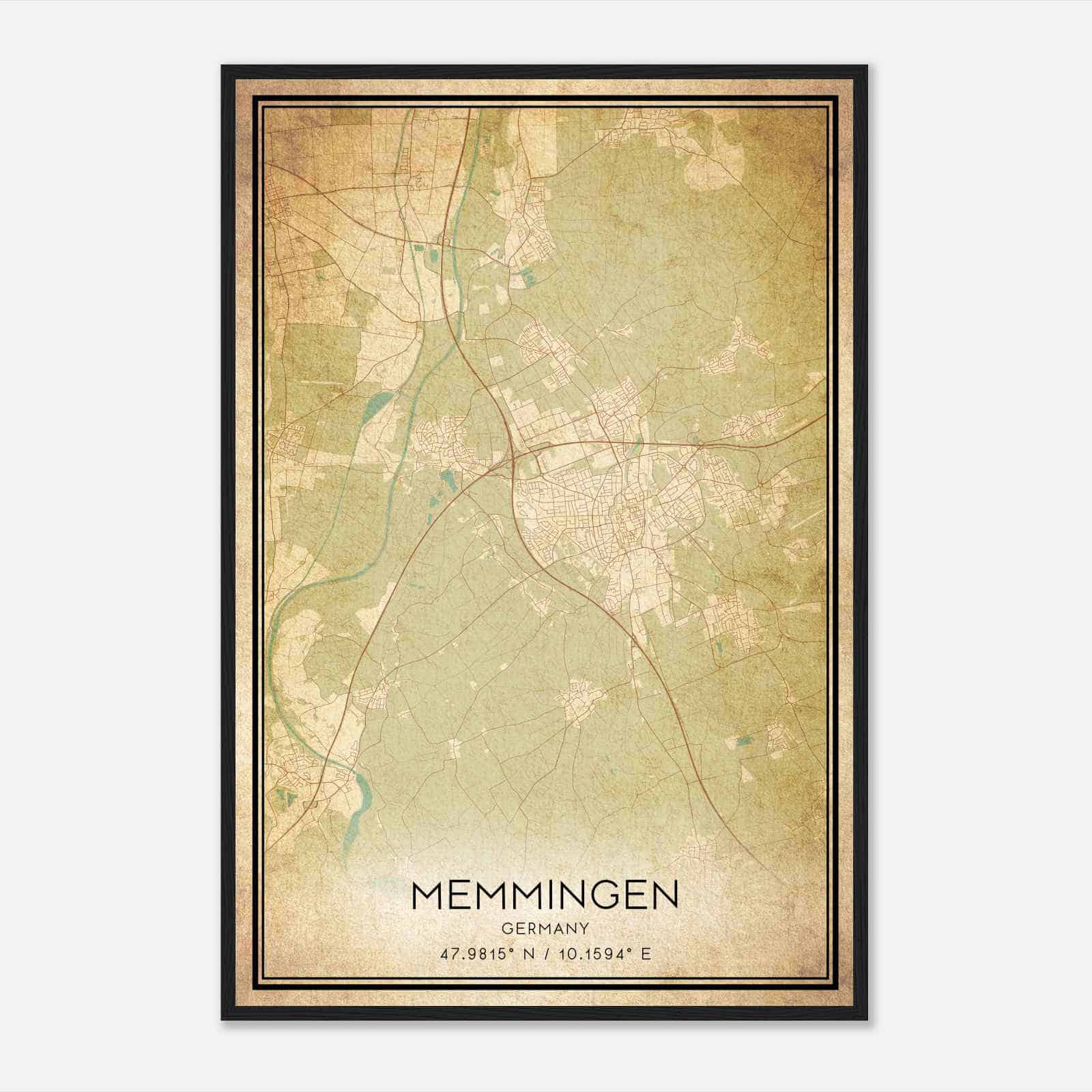 Vintage Memmingen Germany Map Poster, Memmingen City Road Wall Art Print
