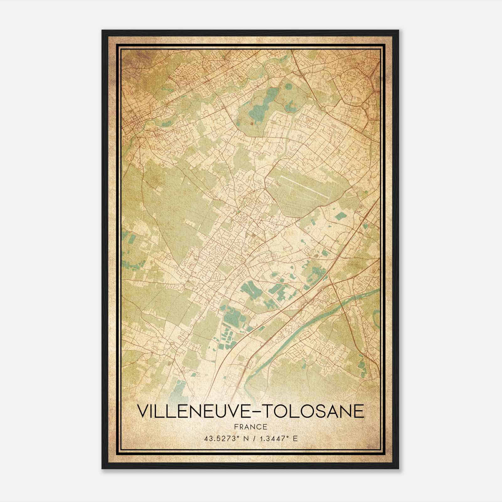 Vintage Villeneuve-Tolosane France Map Poster, Villeneuve-Tolosane City Road Wall Art Print