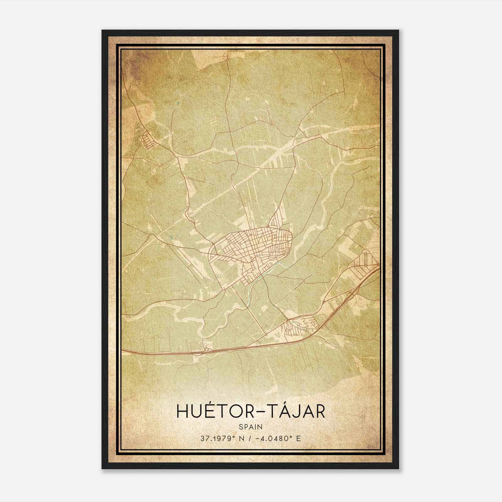 Vintage Huetor-Tajar Spain Map Poster, Huetor-Tajar City Road Wall Art Print