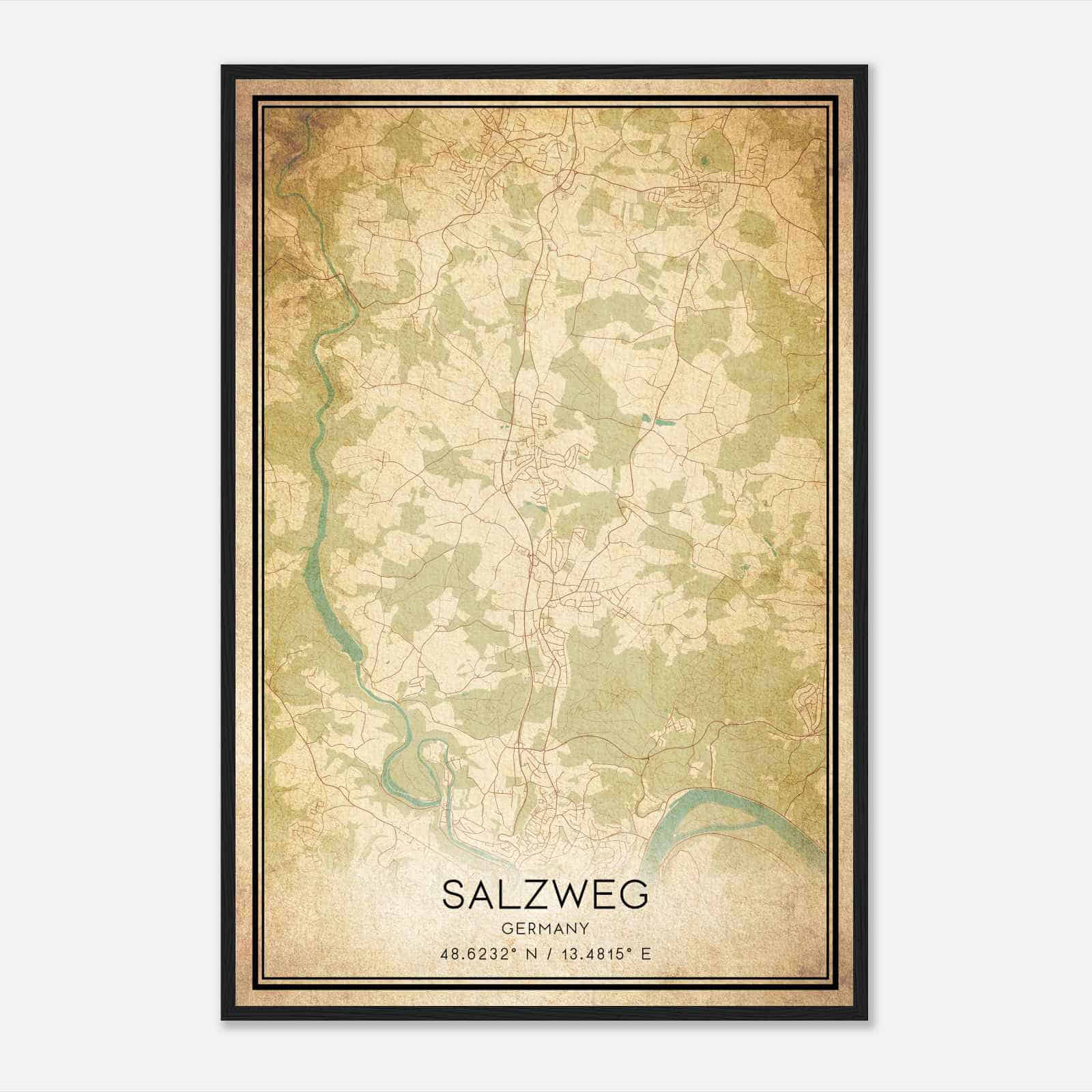Vintage Salzweg Germany Map Poster, Salzweg City Road Wall Art Print
