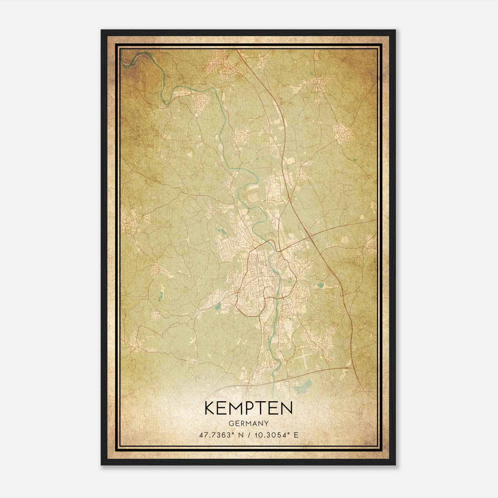 Vintage Kempten Germany Map Poster, Kempten City Road Wall Art Print