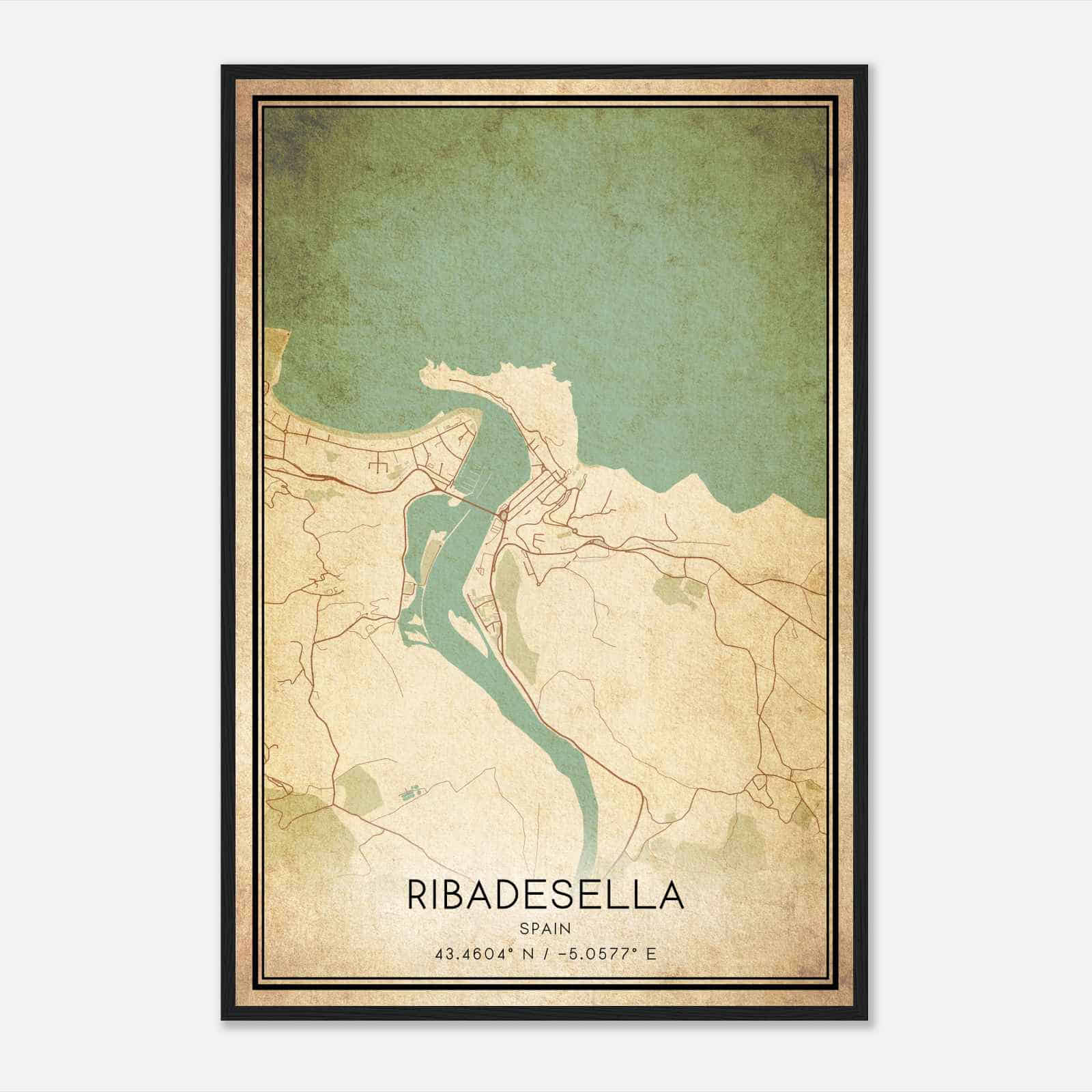 Vintage Ribadesella Spain Map Poster, Ribadesella City Road Wall Art Print