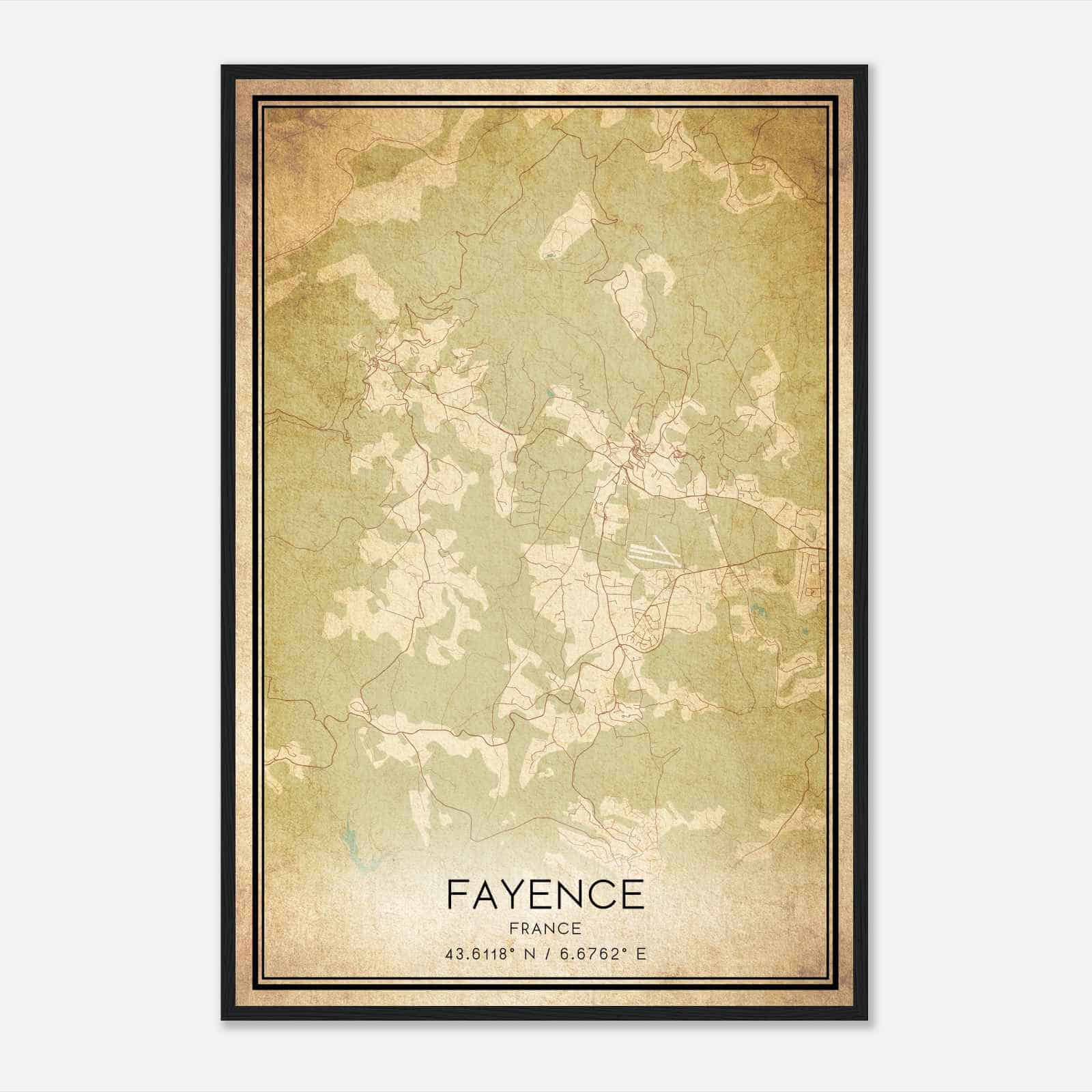 Vintage Fayence France Map Poster, Fayence City Road Wall Art Print