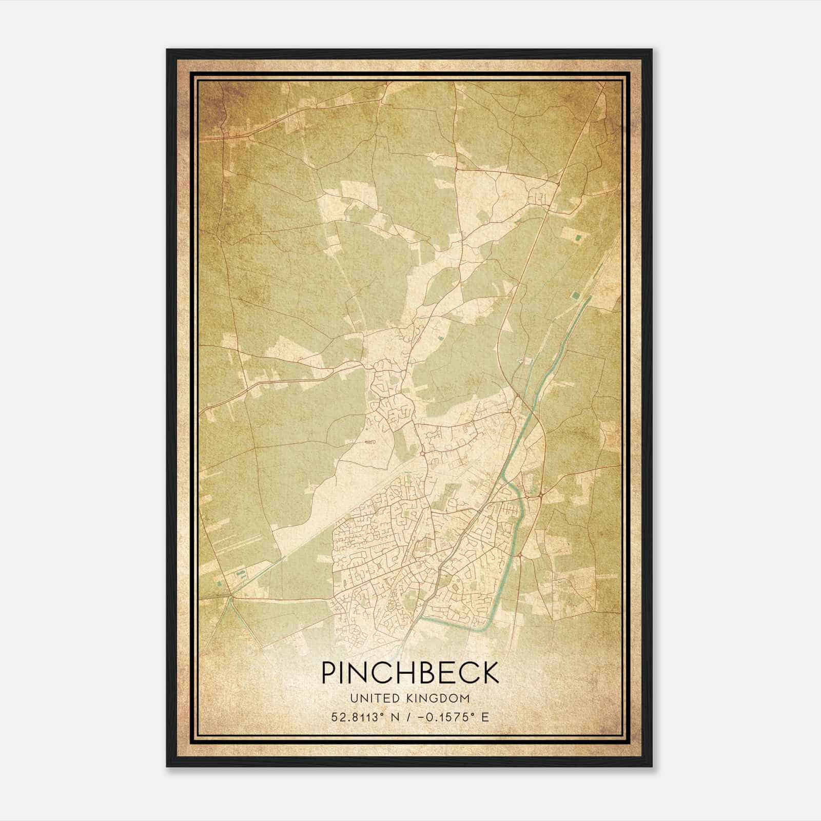 Vintage Pinchbeck United Kingdom Map Poster, Pinchbeck City Road Wall Art Print