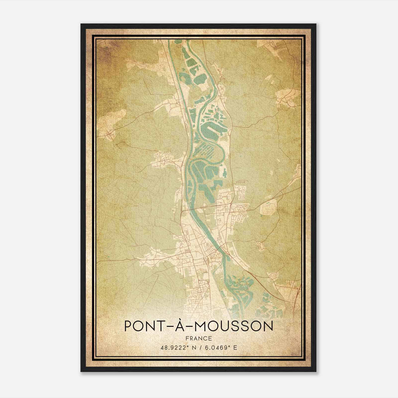 Vintage Pont-a-Mousson France Map Poster, Pont-a-Mousson City Road Wall Art Print