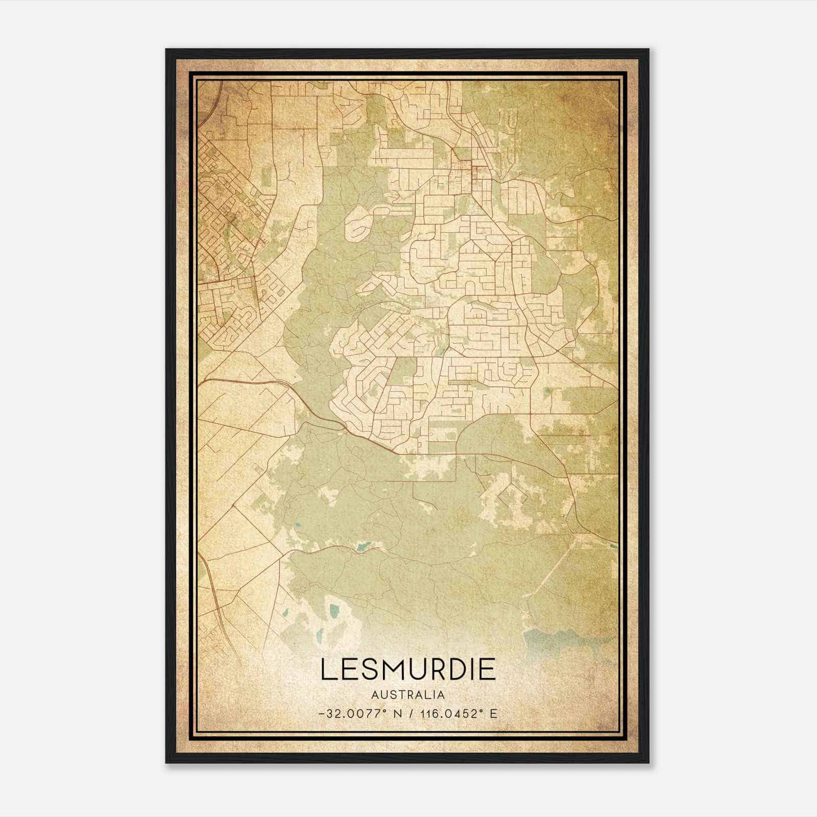 Vintage Lesmurdie Australia Map Poster, Lesmurdie City Road Wall Art Print