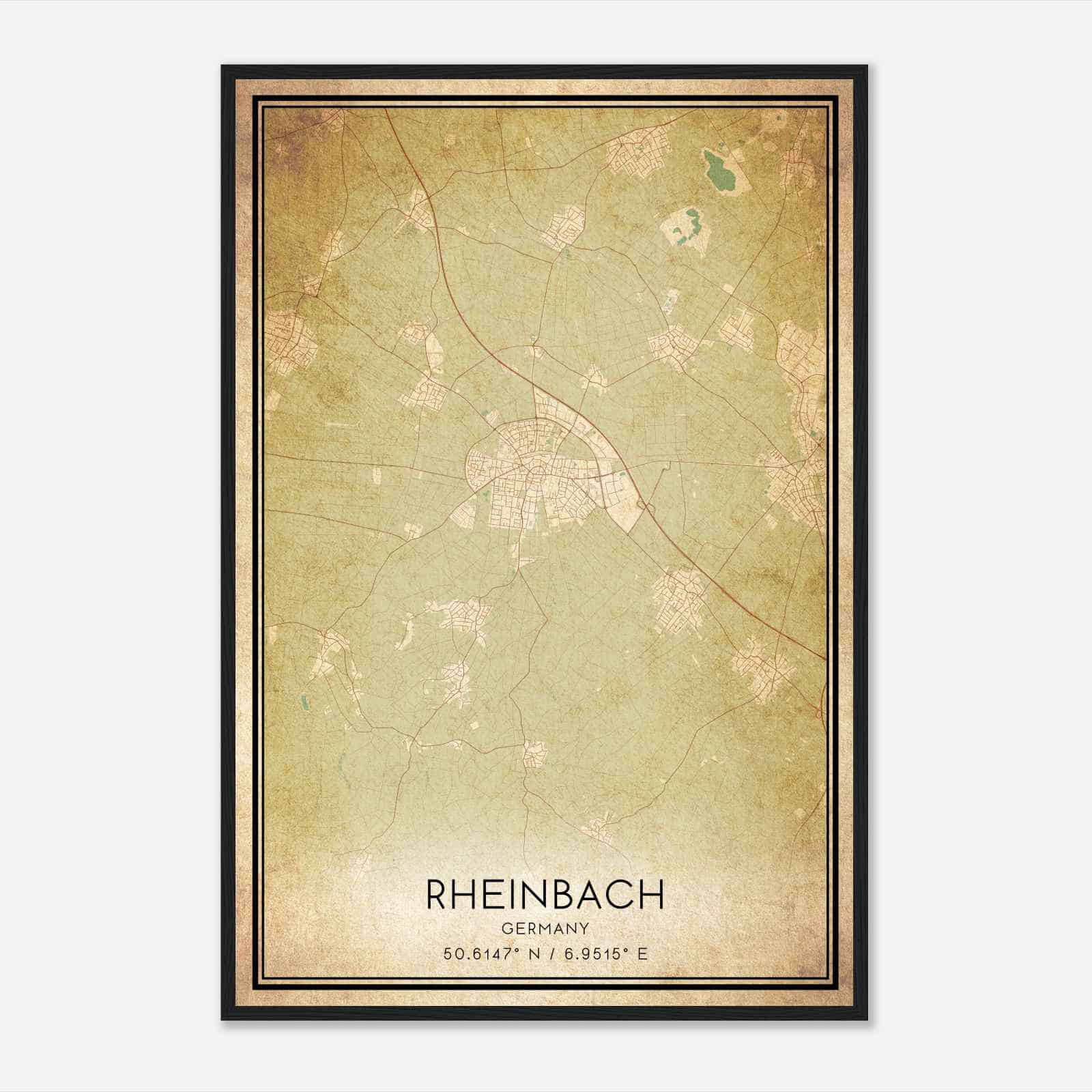 Vintage Rheinbach Germany Map Poster, Rheinbach City Road Wall Art Print