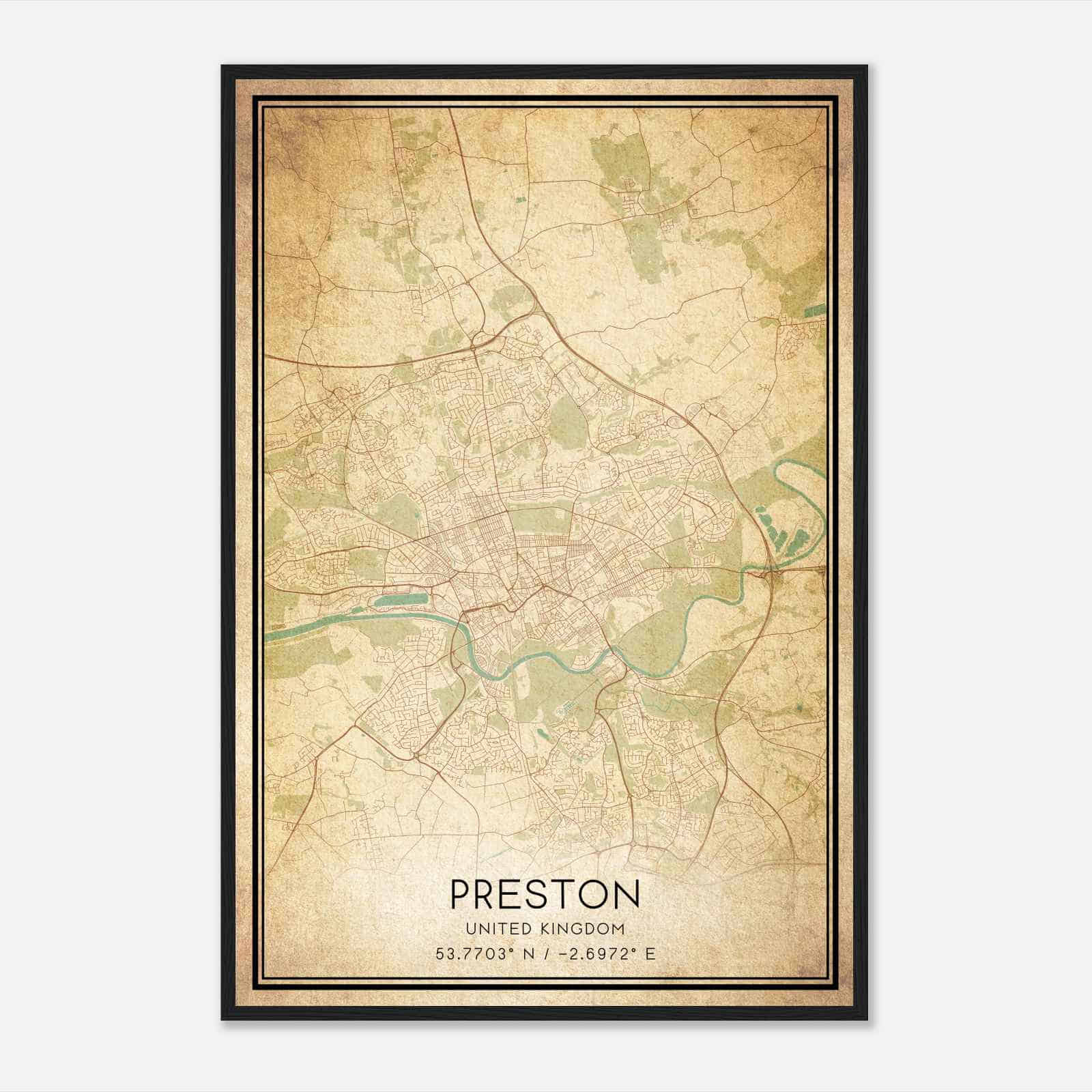 Vintage Preston United Kingdom Map Poster, Preston City Road Wall Art Print