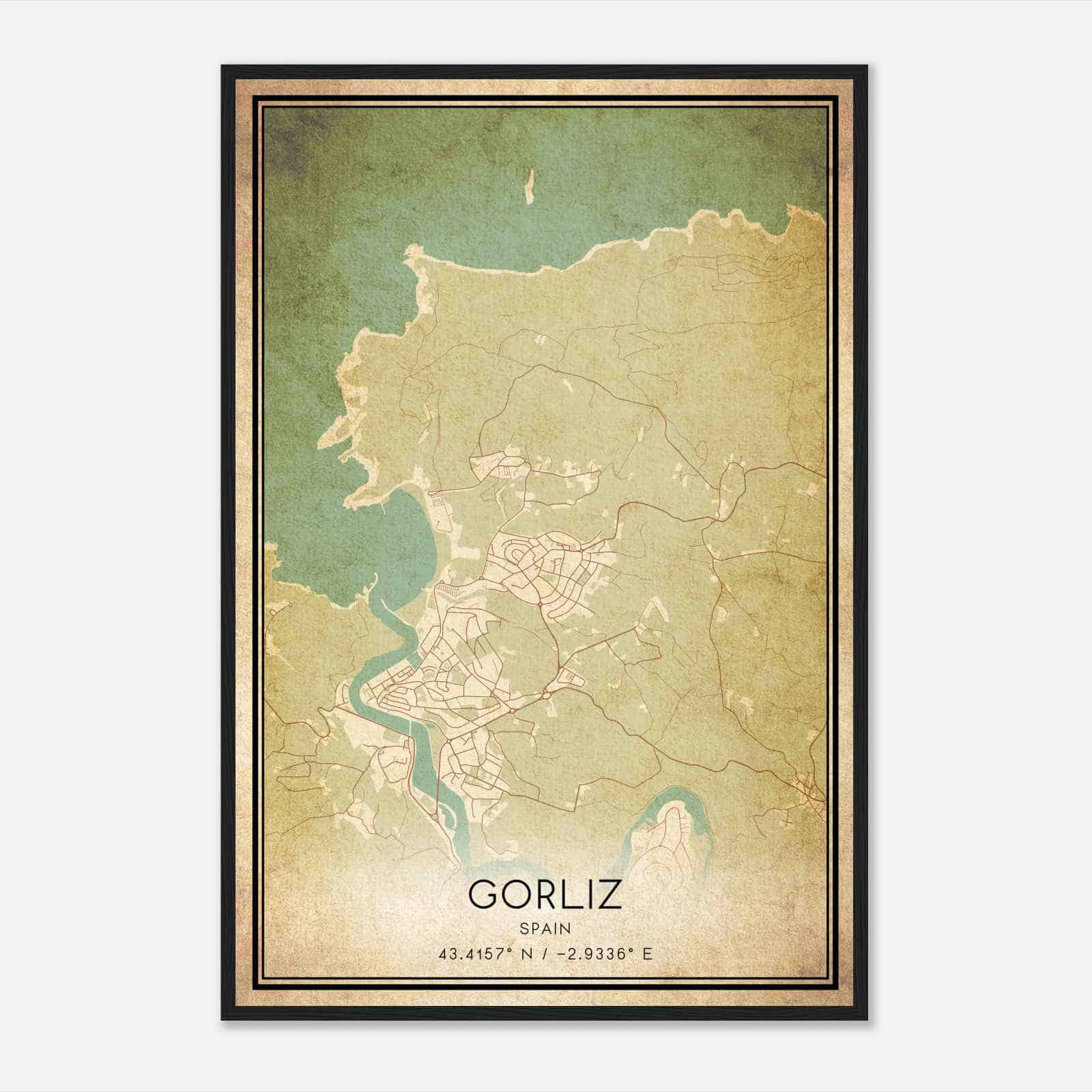 Vintage Gorliz-Elexalde Spain Map Poster, Gorliz-Elexalde City Road Wall Art Print
