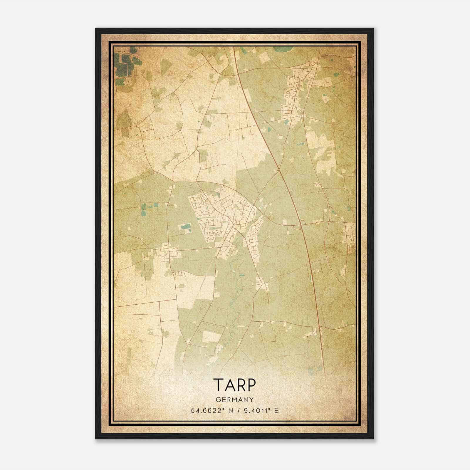 Vintage Tarp Germany Map Poster, Tarp City Road Wall Art Print