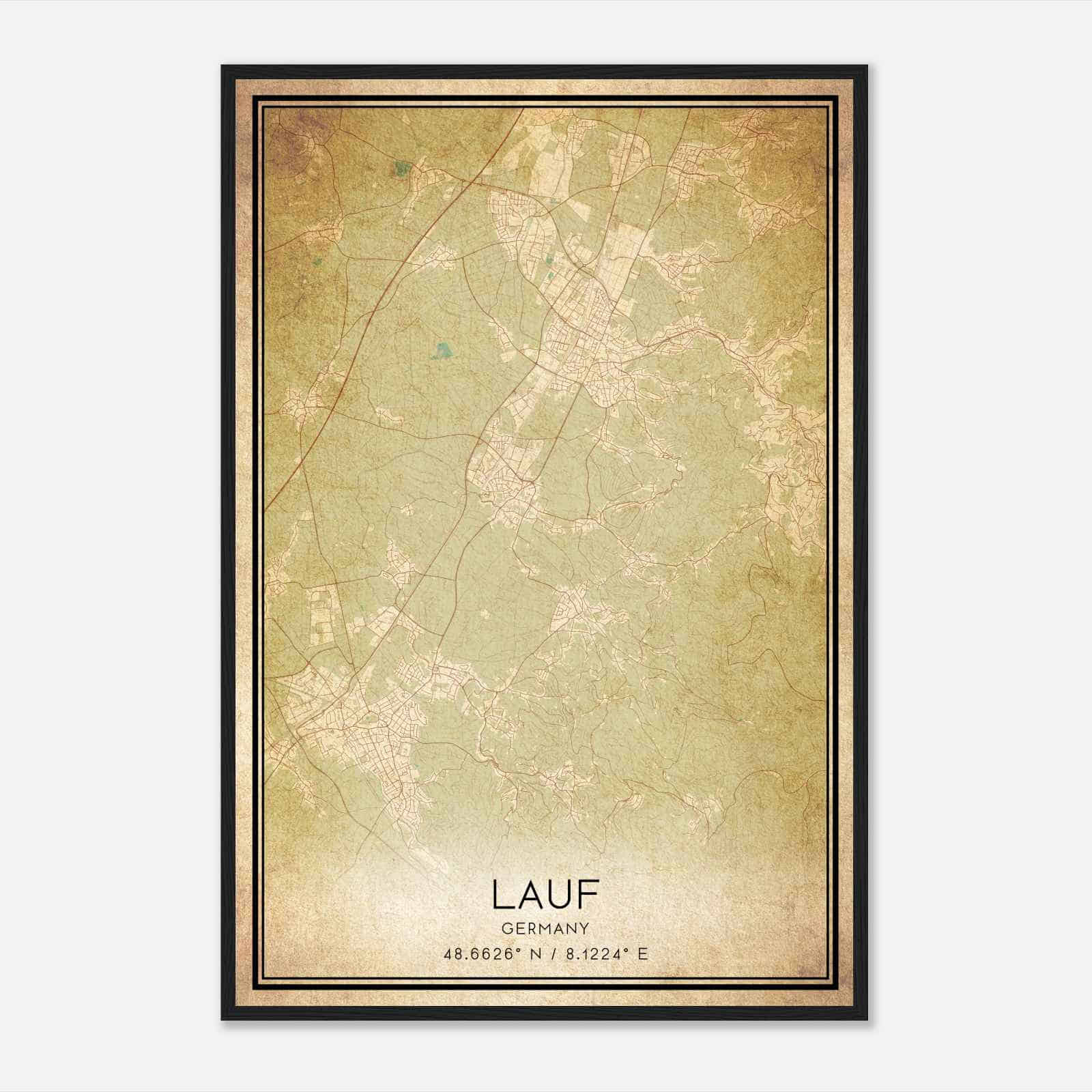 Vintage Lauf Germany Map Poster, Lauf City Road Wall Art Print
