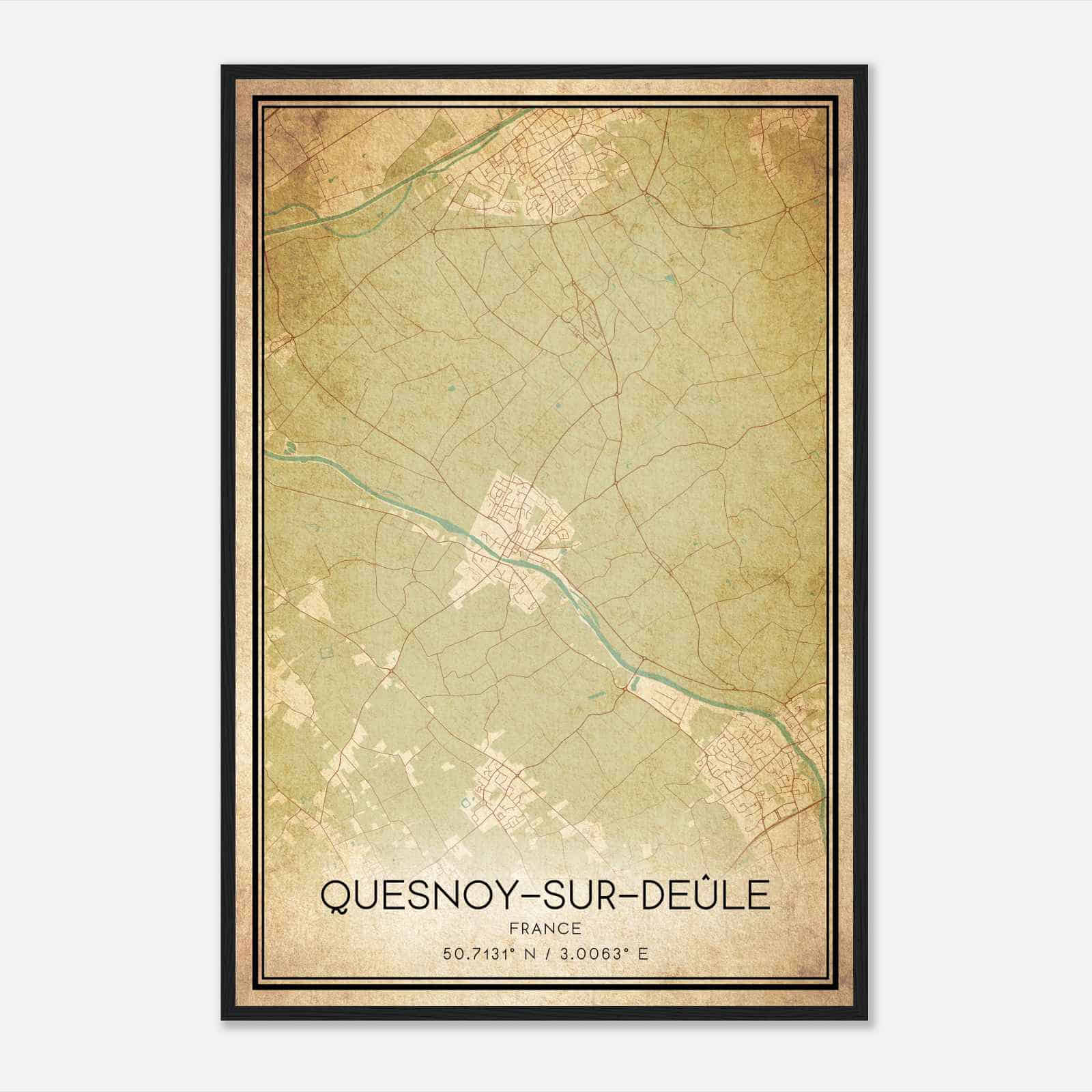 Vintage Quesnoy-sur-Deule France Map Poster, Quesnoy-sur-Deule City Road Wall Art Print