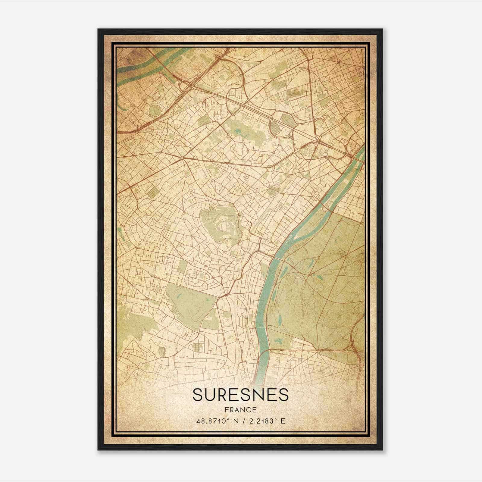 Vintage Suresnes France Map Poster, Suresnes City Road Wall Art Print