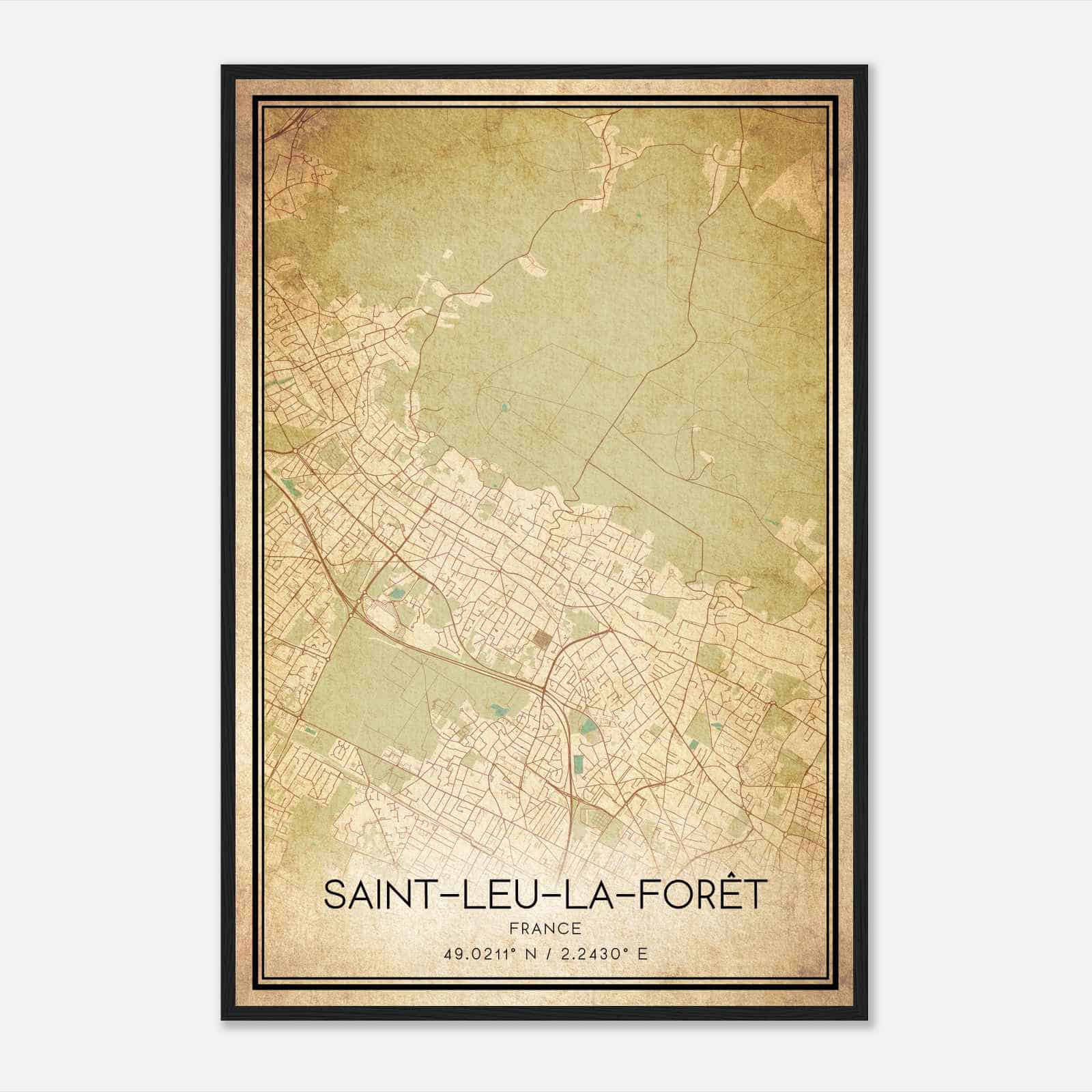 Vintage Saint-Leu-la-Foret France Map Poster, Saint-Leu-la-Foret City Road Wall Art Print