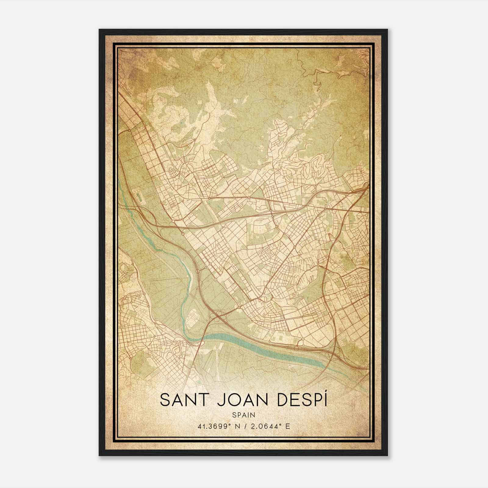 Vintage San Juan Despi Spain Map Poster, San Juan Despi City Road Wall Art Print