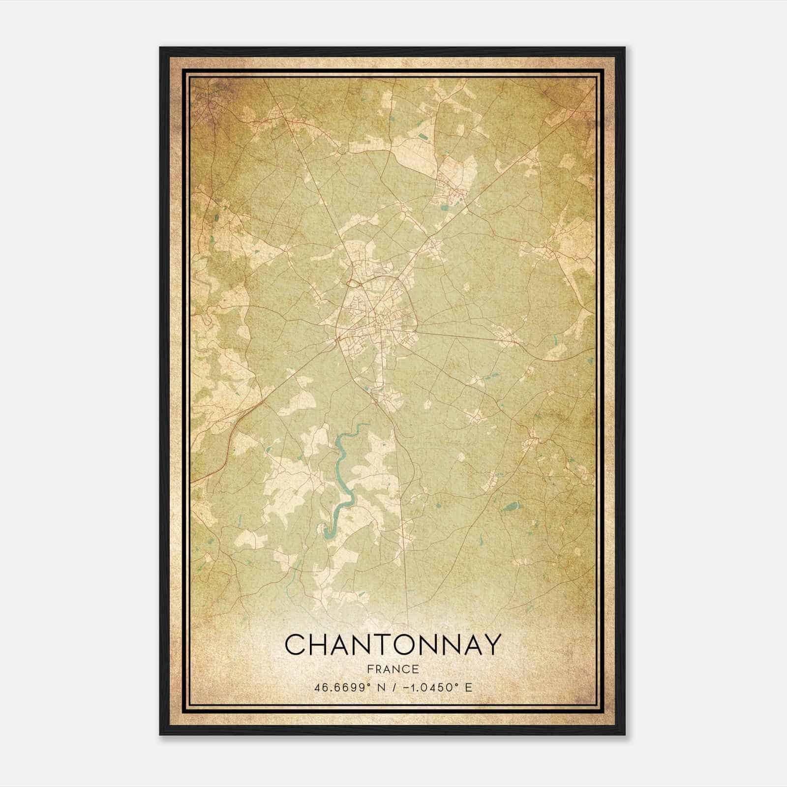 Vintage Chantonnay France Map Poster, Chantonnay City Road Wall Art Print