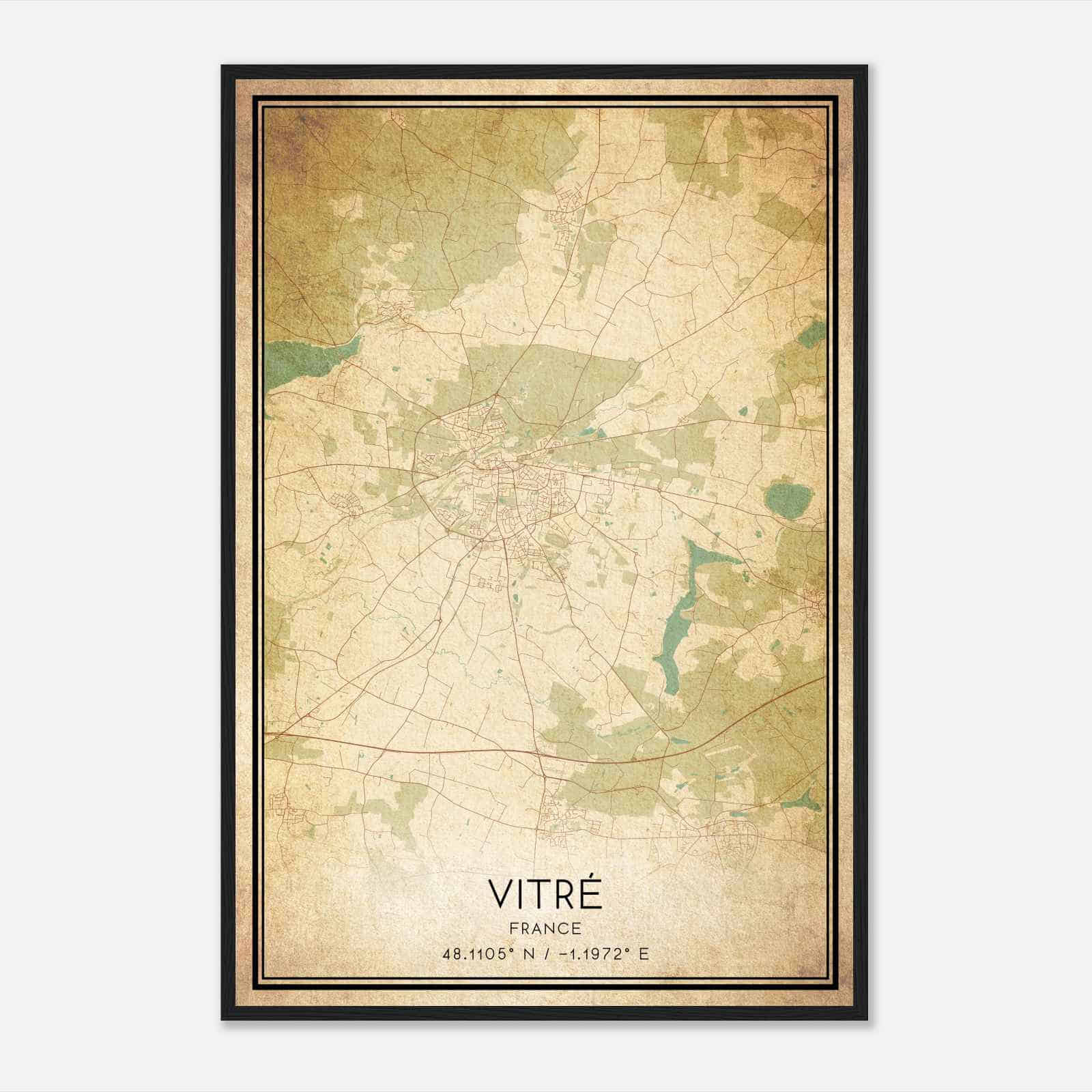 Vintage Vitre France Map Poster, Vitre City Road Wall Art Print