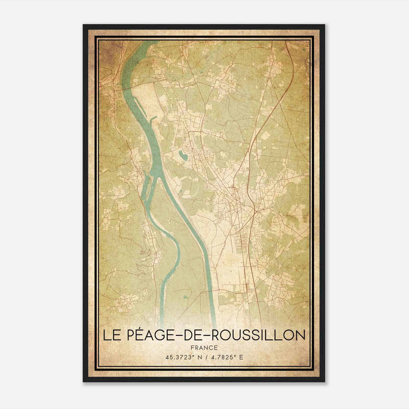 Vintage Le Peage-de-Roussillon France Map Poster, Le Peage-de-Roussillon City Road Wall Art Print
