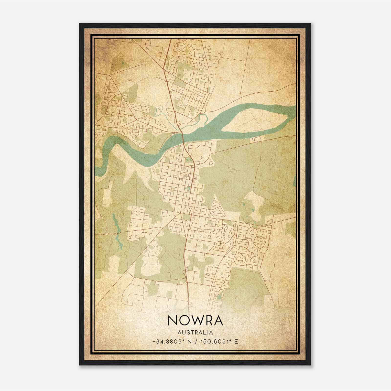 Vintage Nowra Australia Map Poster, Nowra City Road Wall Art Print