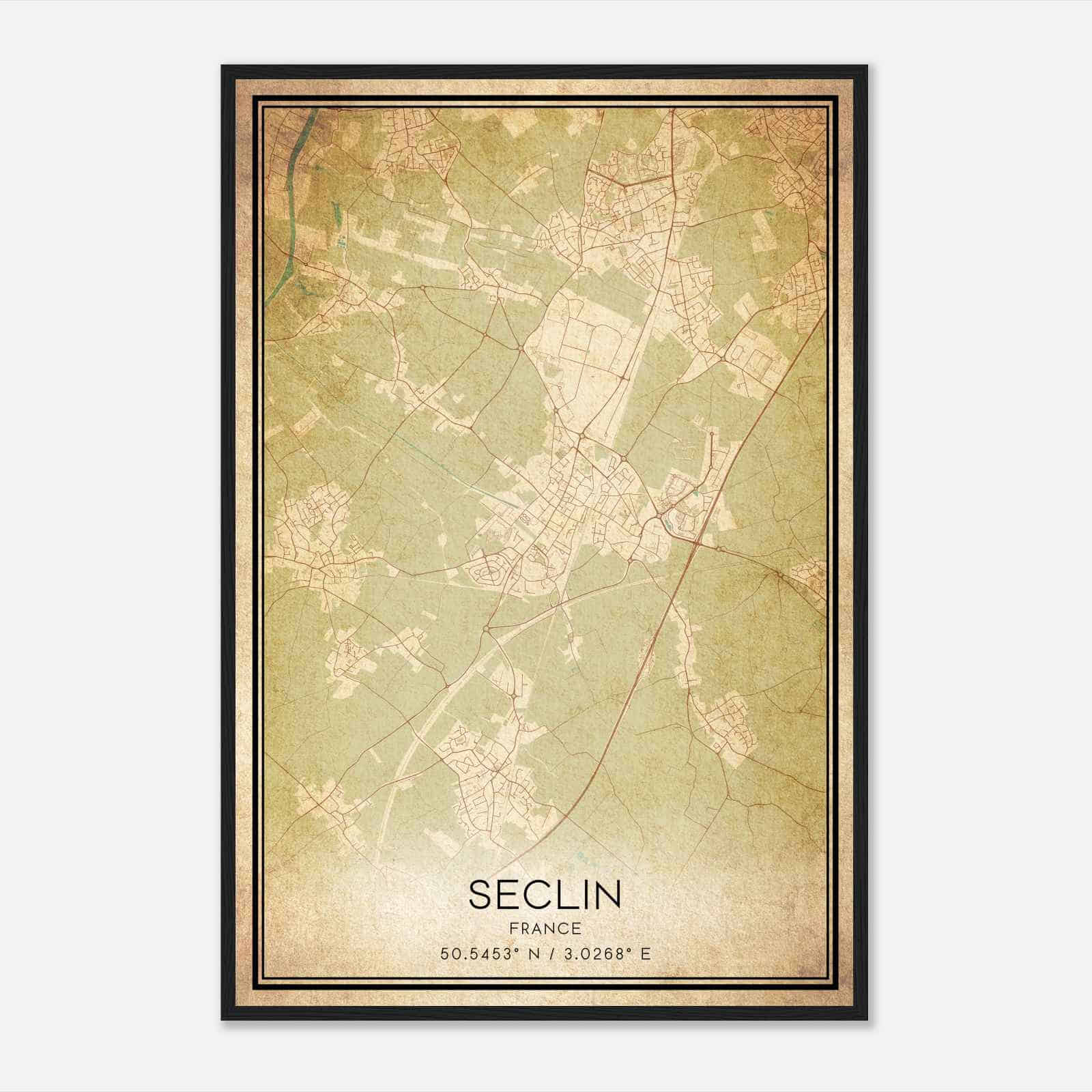 Vintage Seclin France Map Poster, Seclin City Road Wall Art Print