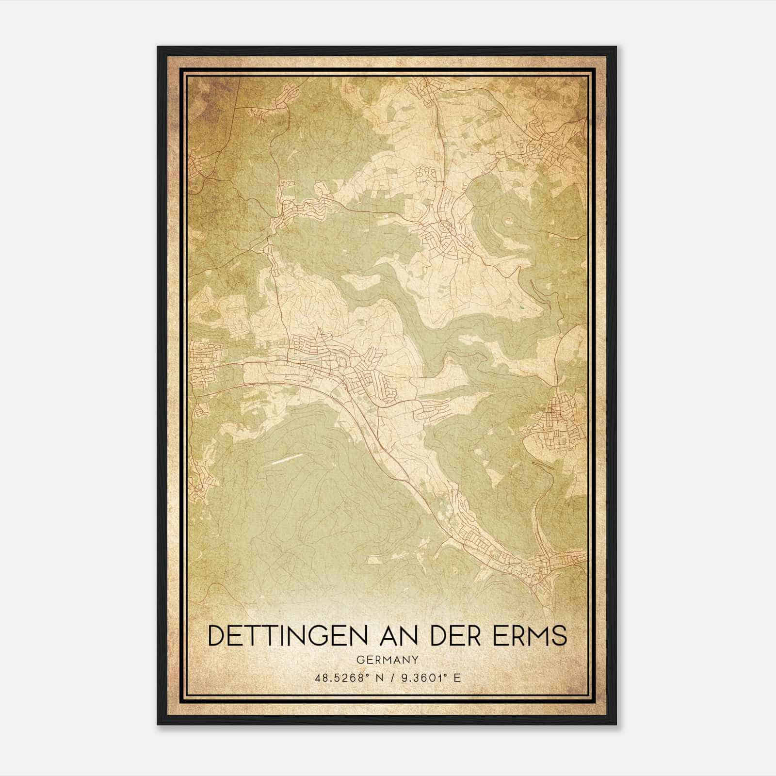 Vintage Dettingen an der Erms Germany Map Poster, Dettingen an der Erms City Road Wall Art Print