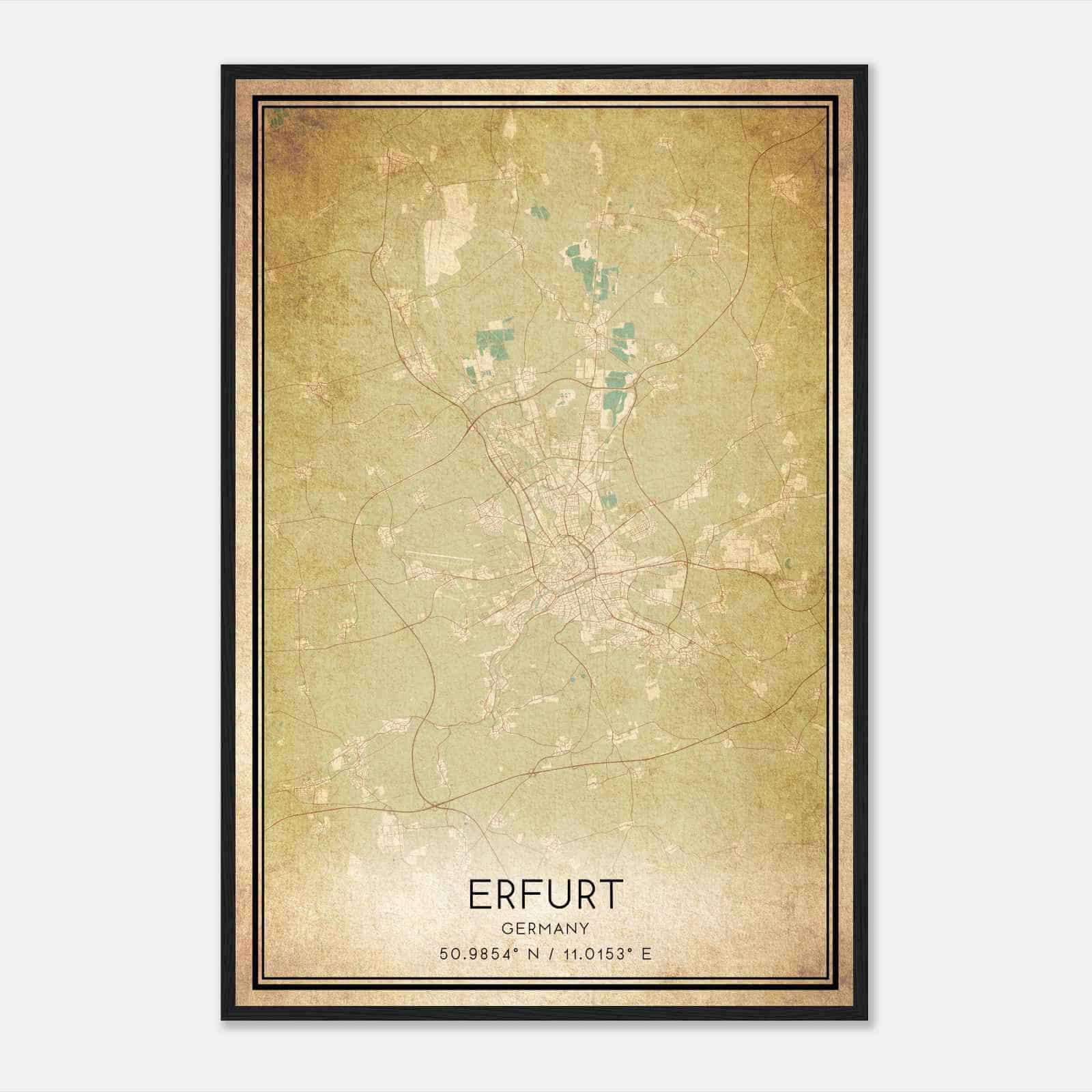 Vintage Erfurt Germany Map Poster, Erfurt City Road Wall Art Print Vintage Erfurt Germany Map Poster, Erfurt City Road Wall Art Print