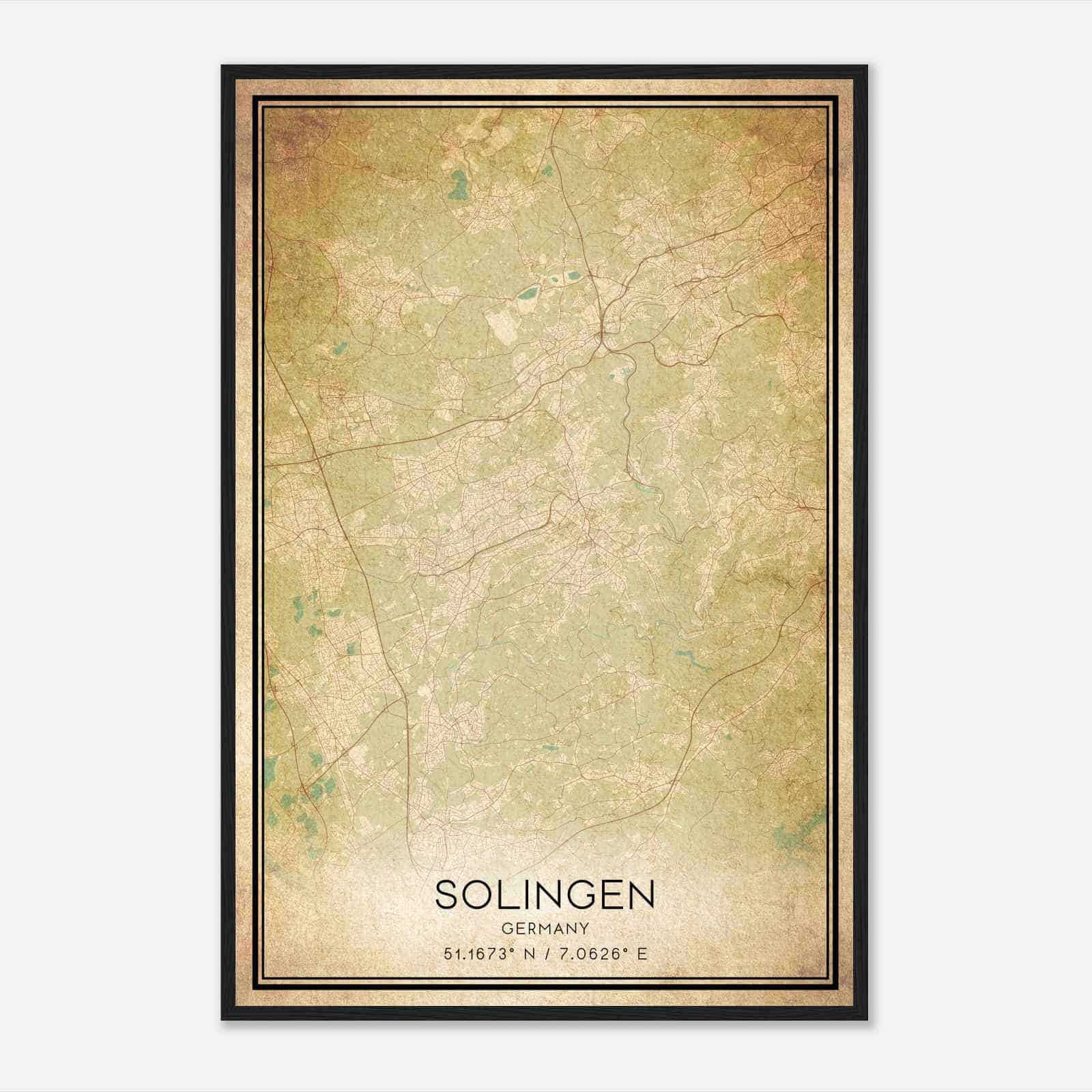Vintage Solingen Germany Map Poster, Solingen City Road Wall Art Print