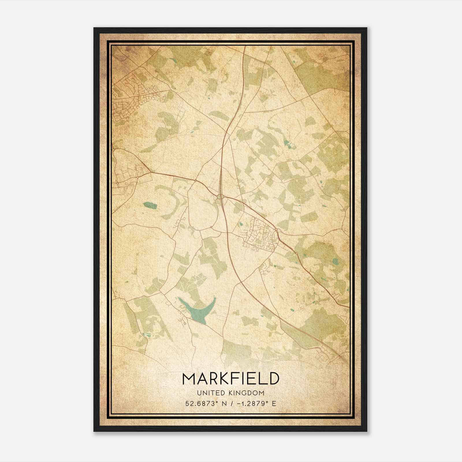Vintage Markfield United Kingdom Map Poster, Markfield City Road Wall Art Print