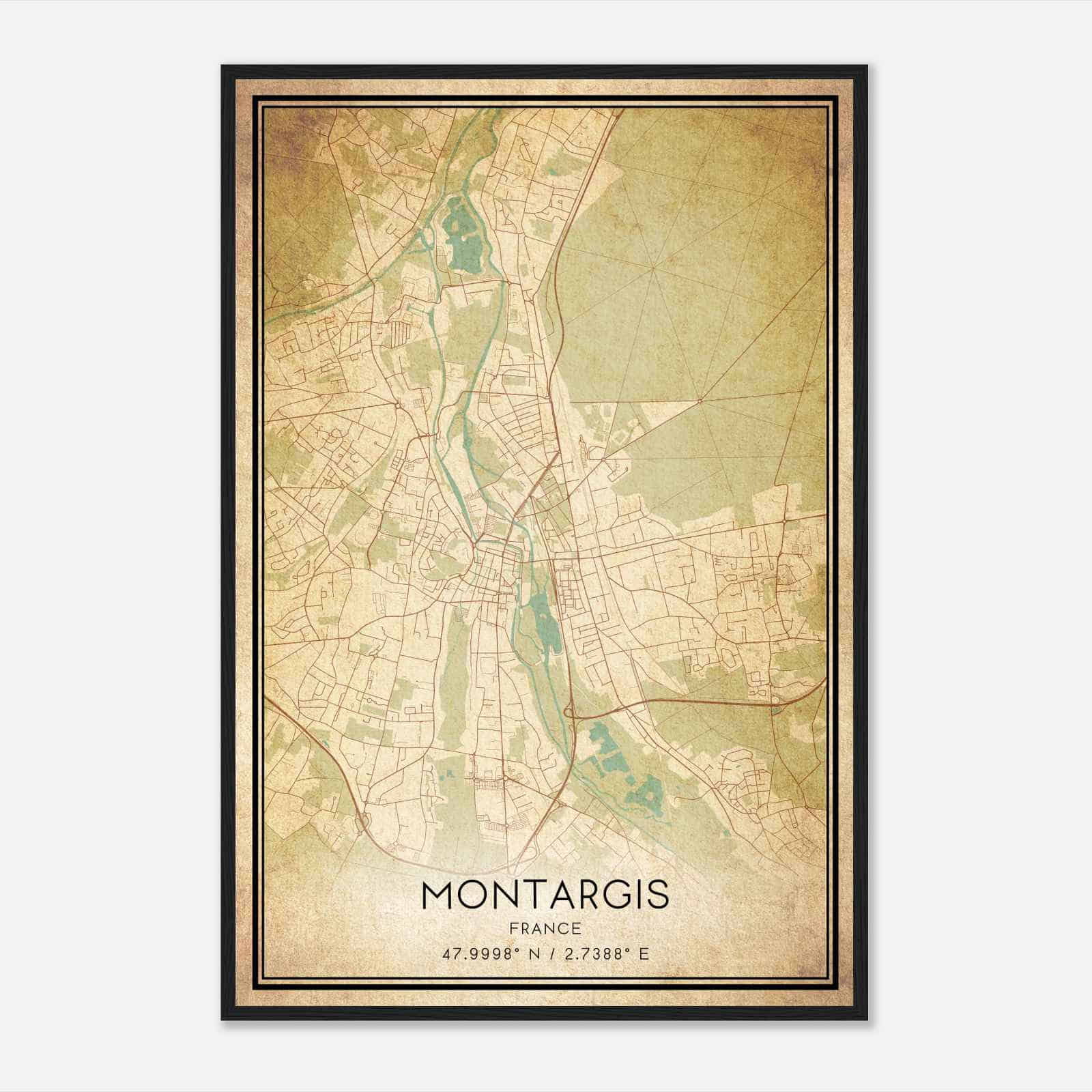 Vintage Montargis France Map Poster, Montargis City Road Wall Art Print