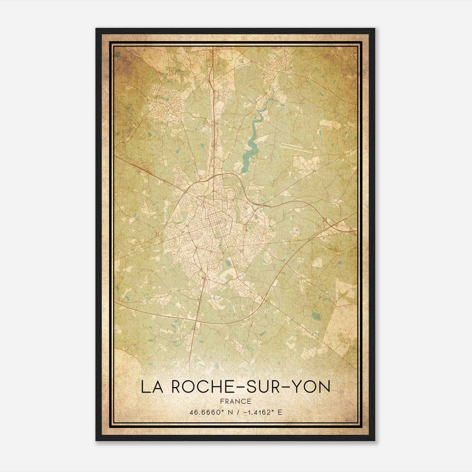 Vintage La Roche-sur-Yon France Map Poster, La Roche-sur-Yon City Road Wall Art Print