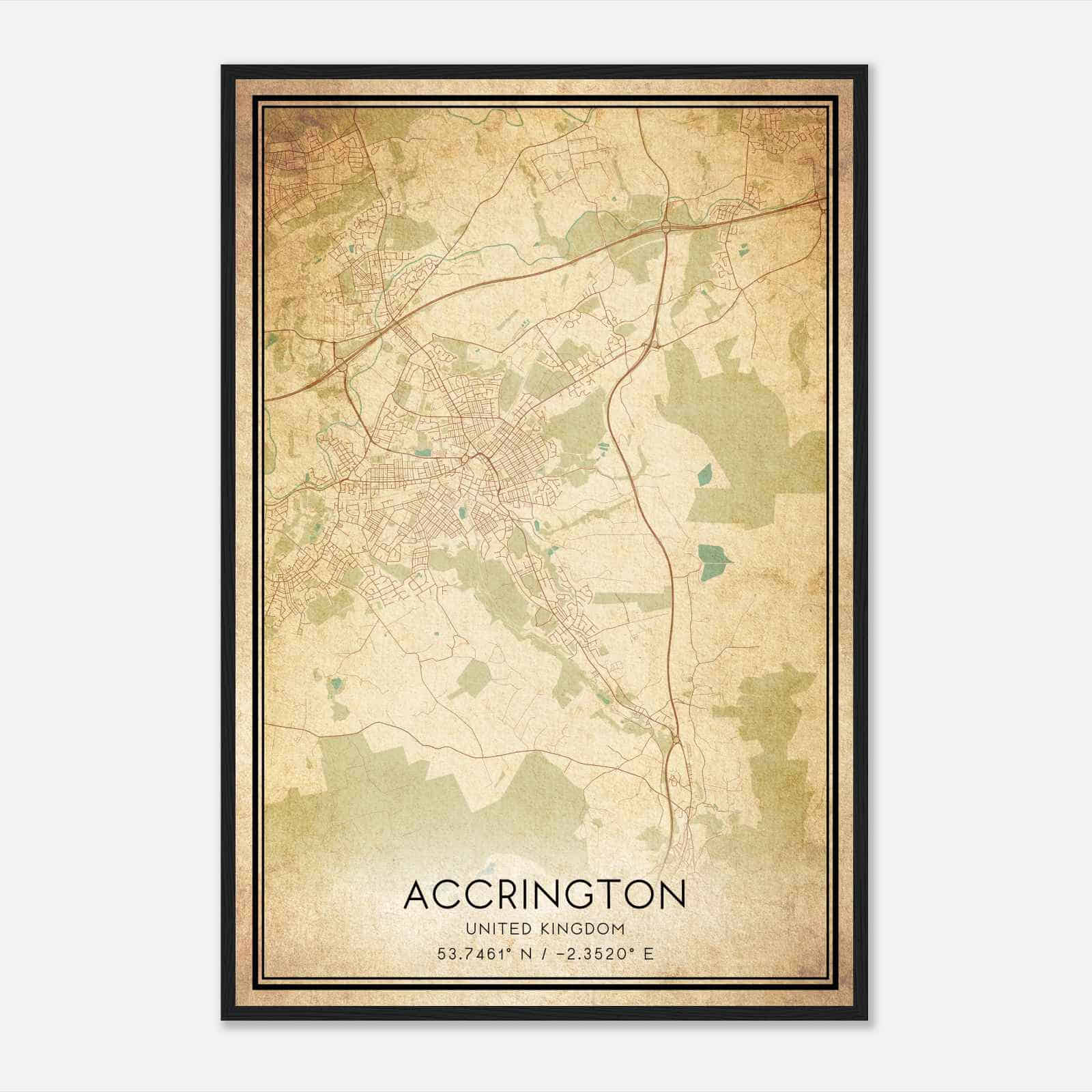 Vintage Accrington United Kingdom Map Poster, Accrington City Road Wall Art Print