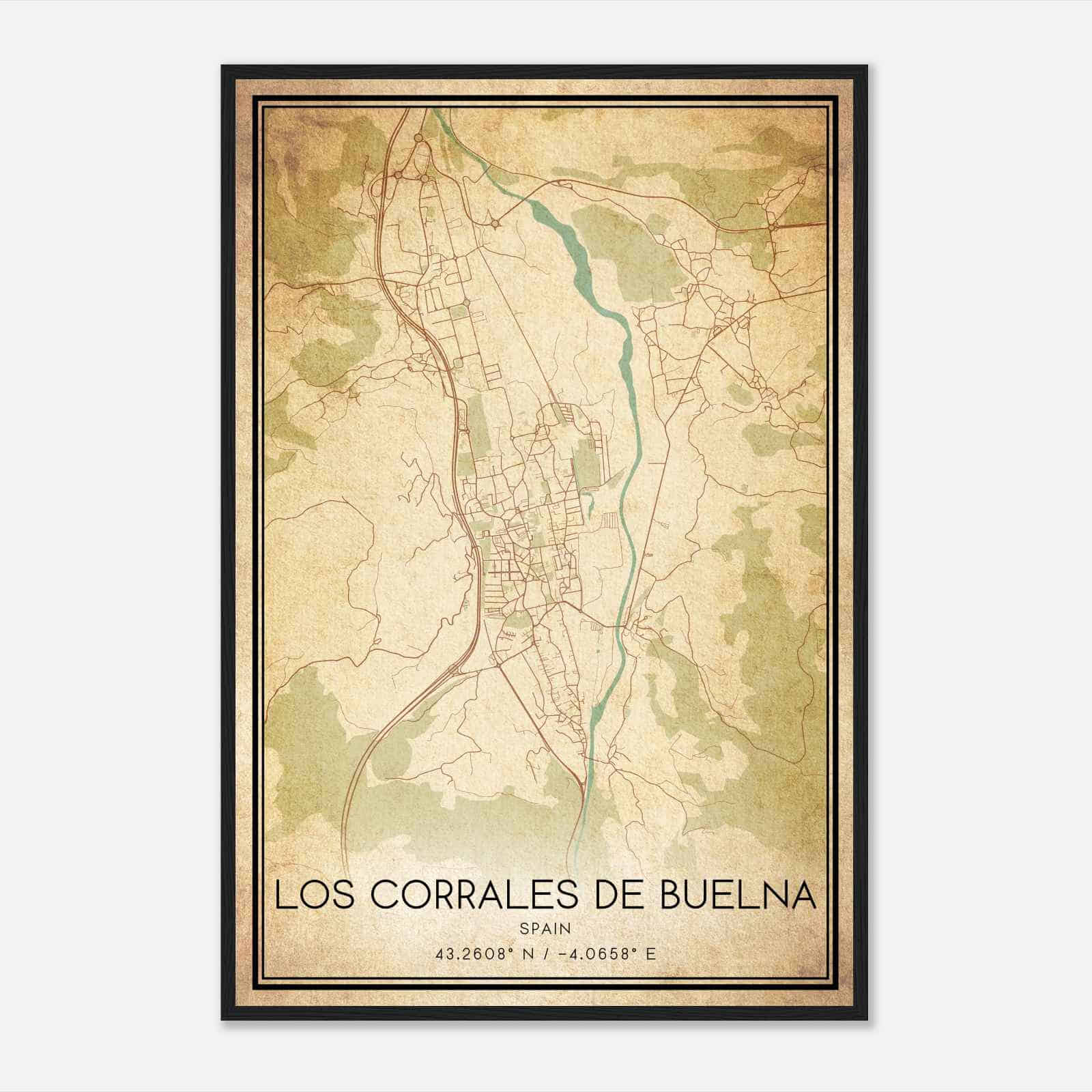 Vintage Los Corrales de Buelna Spain Map Poster, Los Corrales de Buelna City Road Wall Art Print