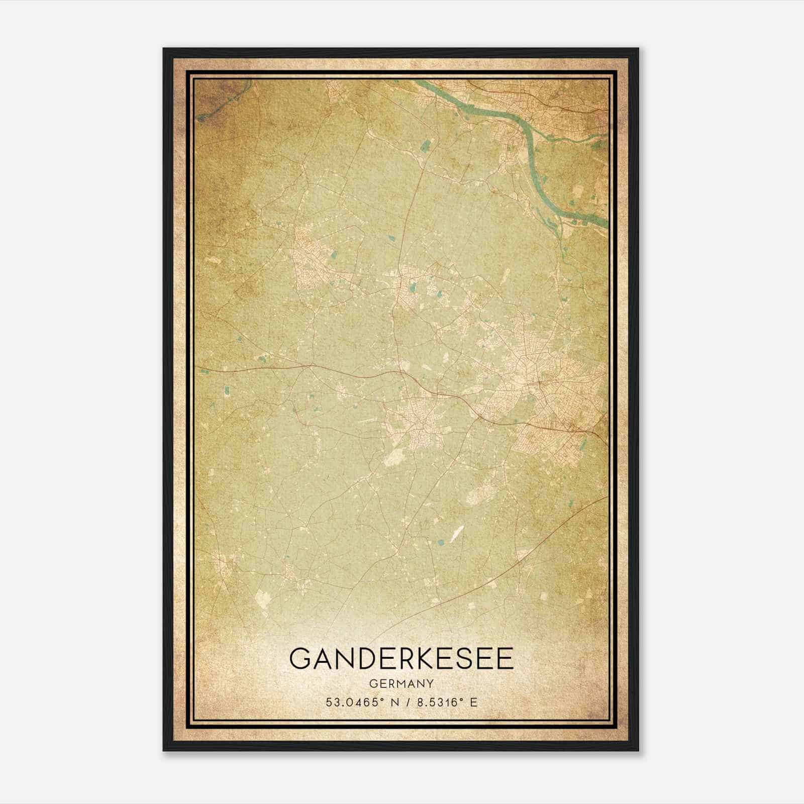 Vintage Ganderkesee Germany Map Poster, Ganderkesee City Road Wall Art Print