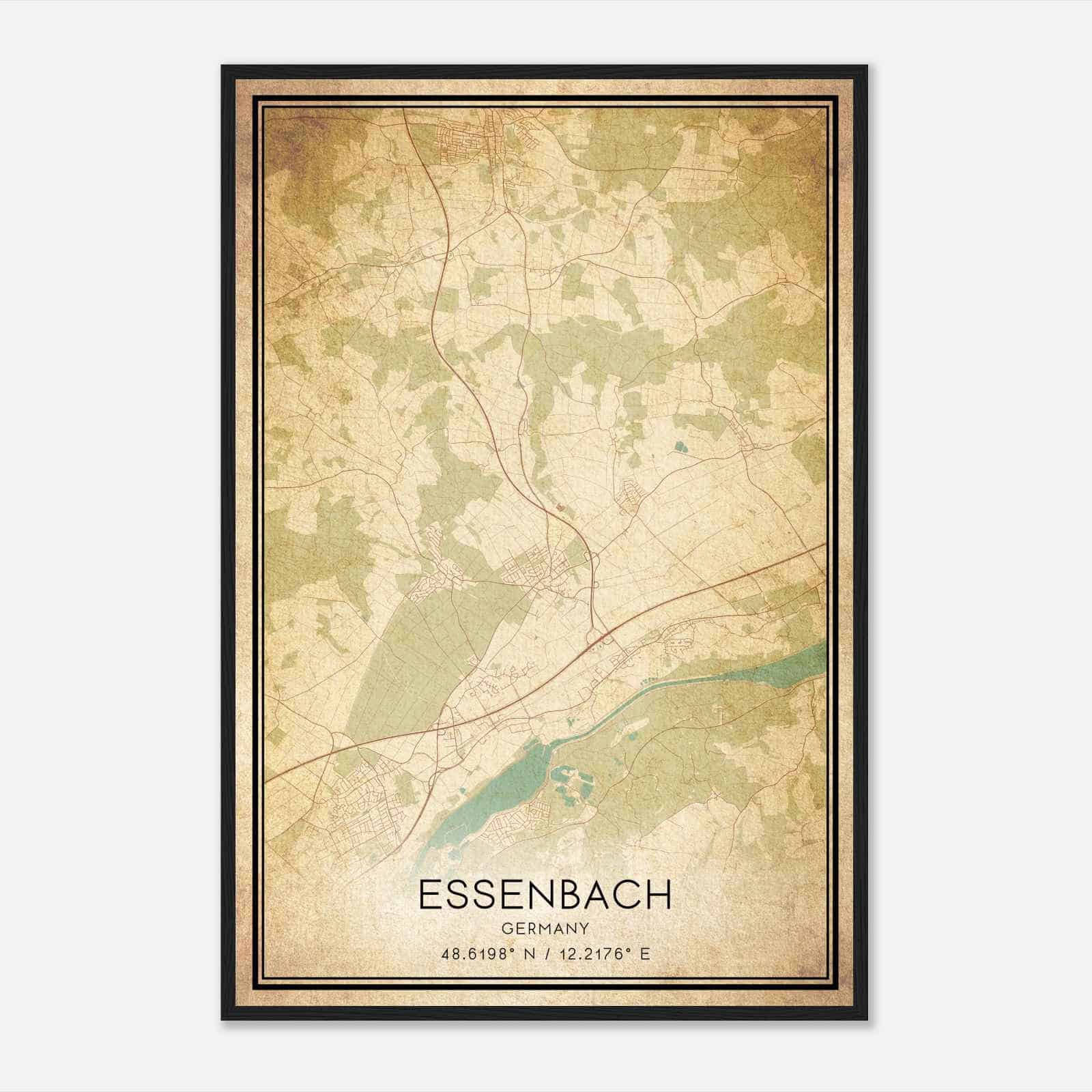 Vintage Essenbach Germany Map Poster, Essenbach City Road Wall Art Print