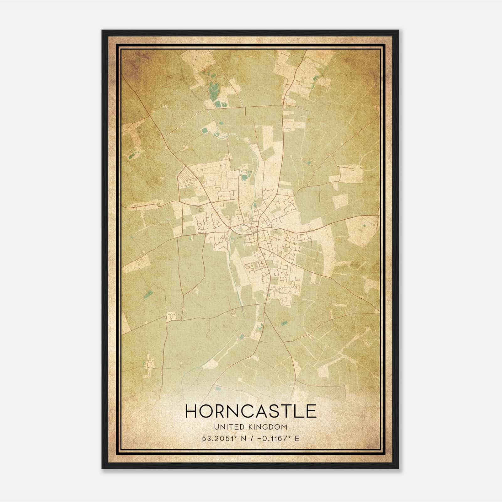 Vintage Horncastle United Kingdom Map Poster, Horncastle City Road Wall Art Print
