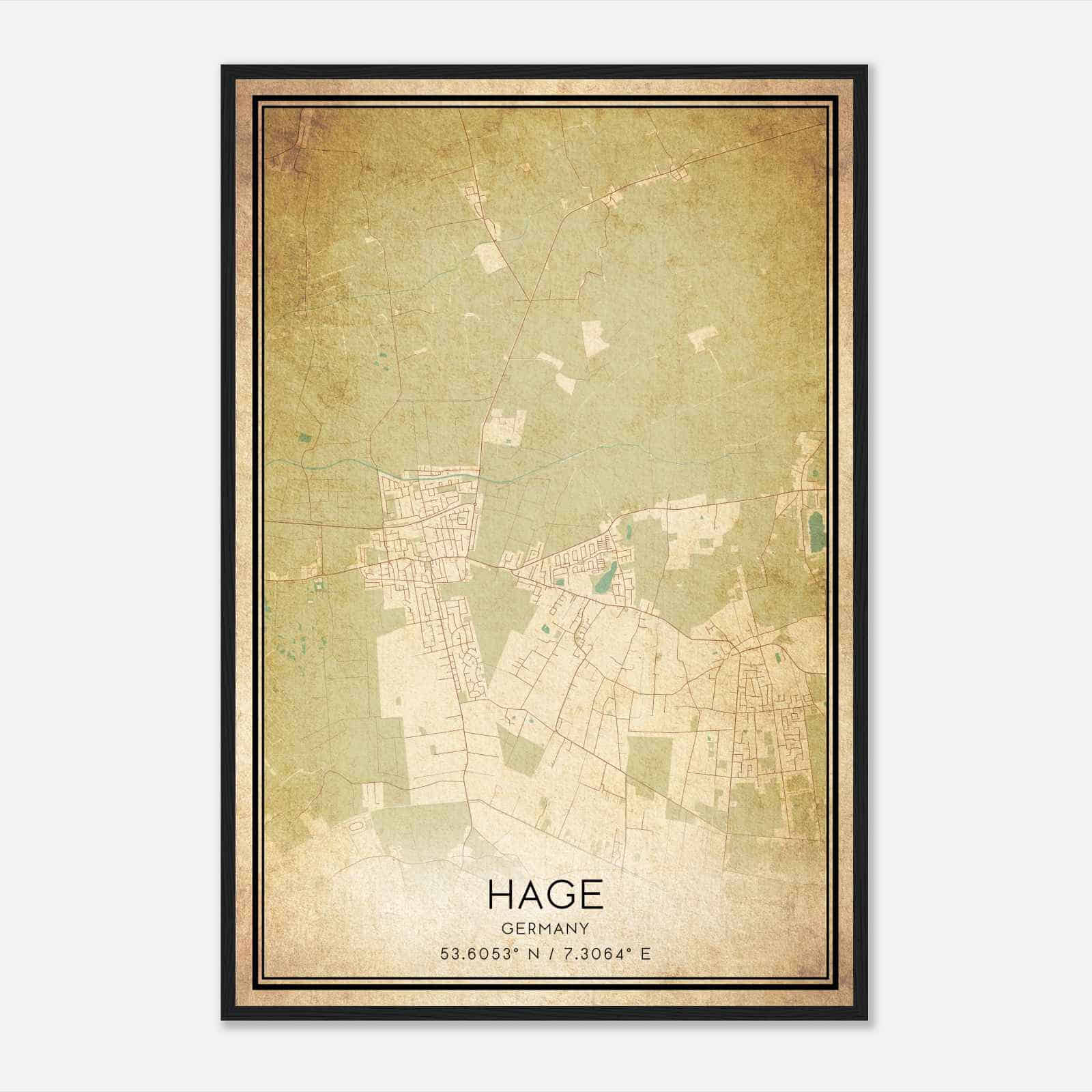 Vintage Hage Germany Map Poster, Hage City Road Wall Art Print