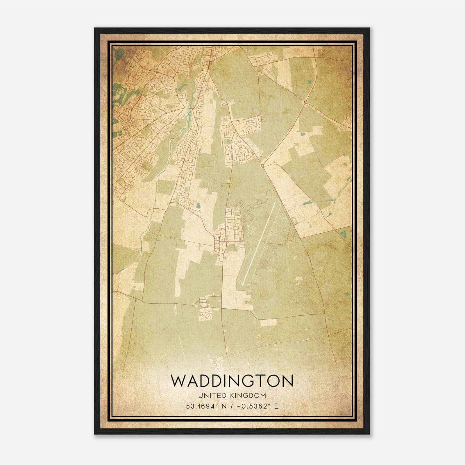 Vintage Waddington United Kingdom Map Poster, Waddington City Road Wall Art Print