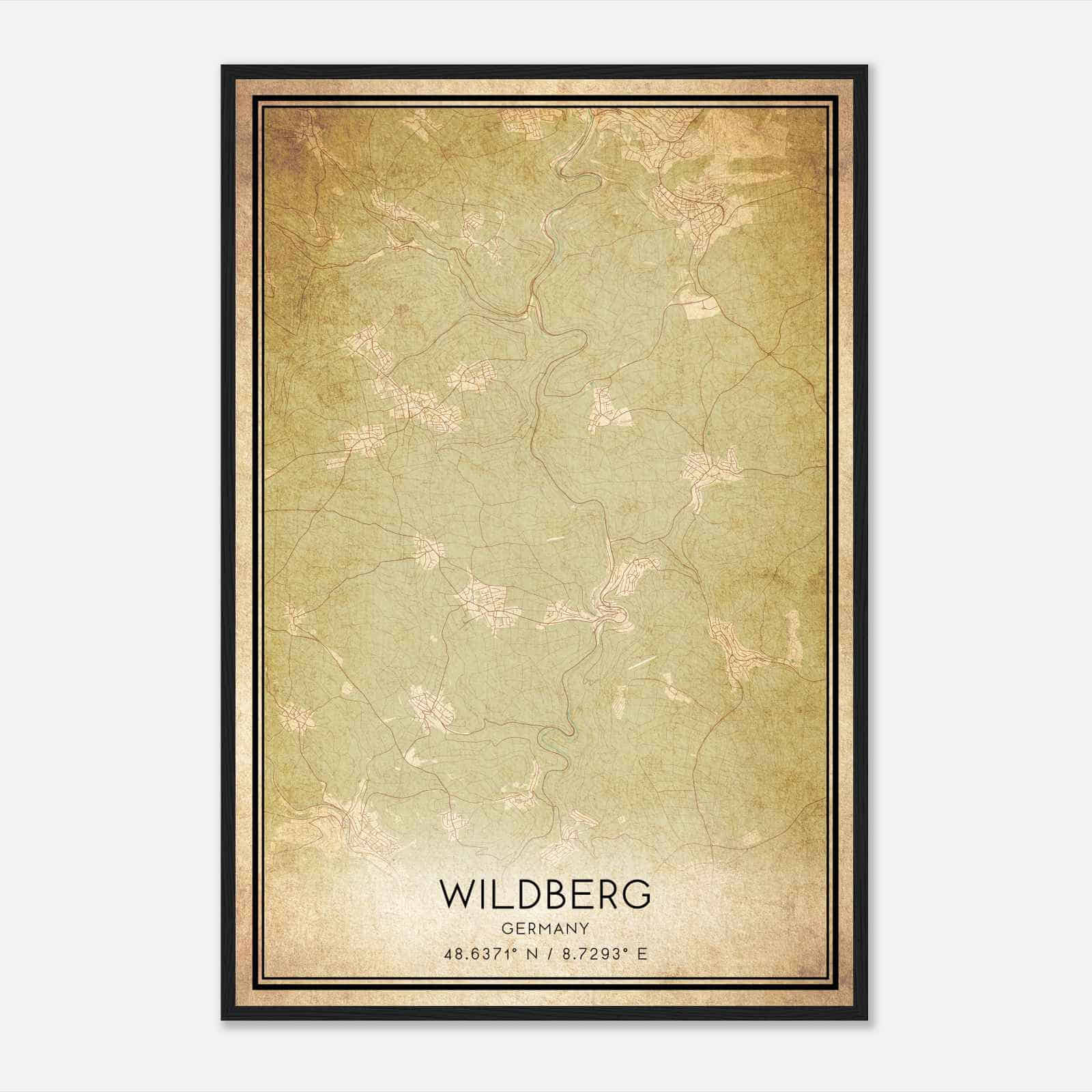 Vintage Wildberg Germany Map Poster, Wildberg City Road Wall Art Print