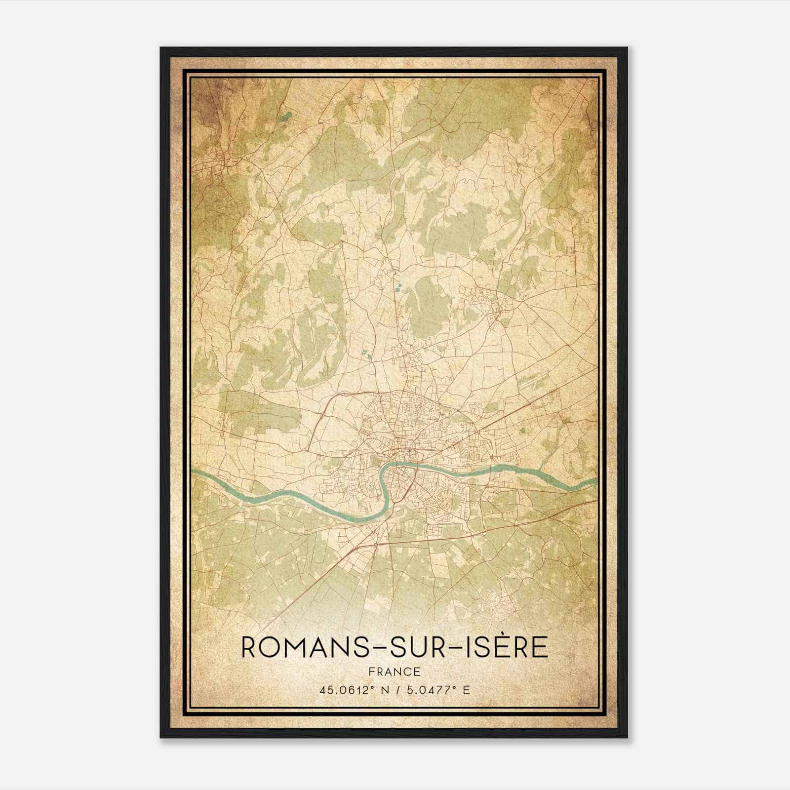 Vintage Romans-sur-Isere France Map Poster, Romans-sur-Isere City Road Wall Art Print
